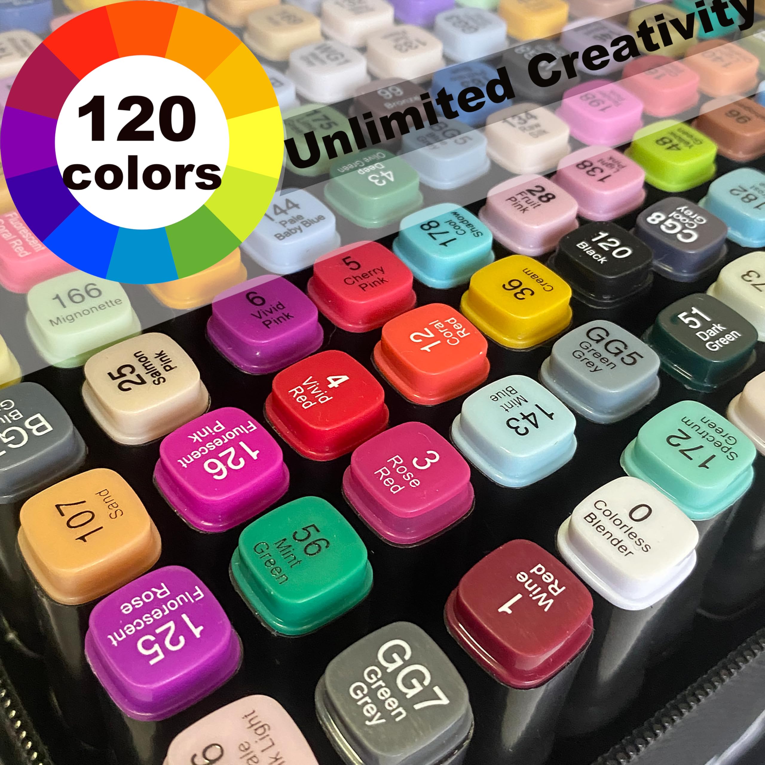 120-Color Alcohol Markers Set, No Bleed Dual Tip Art Markers for Adult Coloring with Chisel & Fine Tip for Coloring Books, Drawing & Sketching | 120 Marker Set with Case