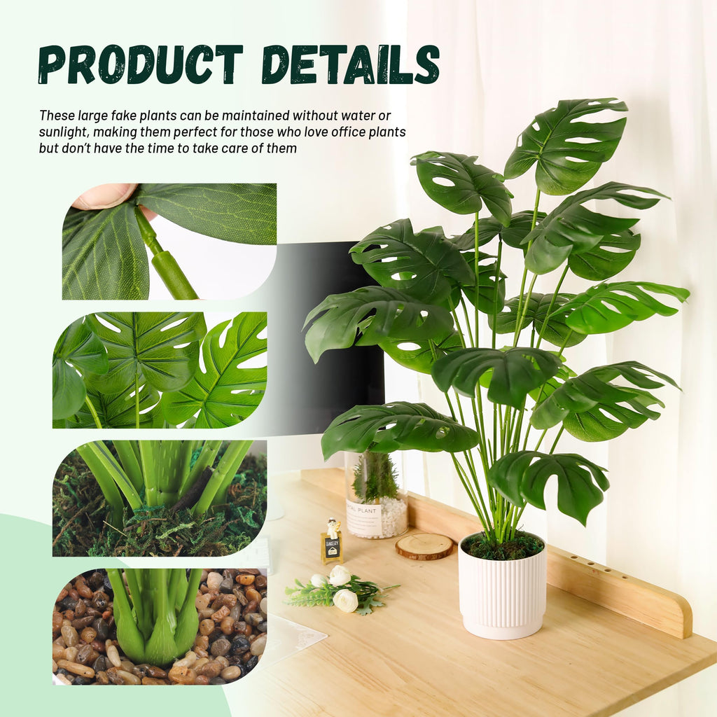 Der Rose 28" Fake Plants Large Artificial Monstera Faux Plants Tall for Outdoor Floor Front Porch Decor Indoor