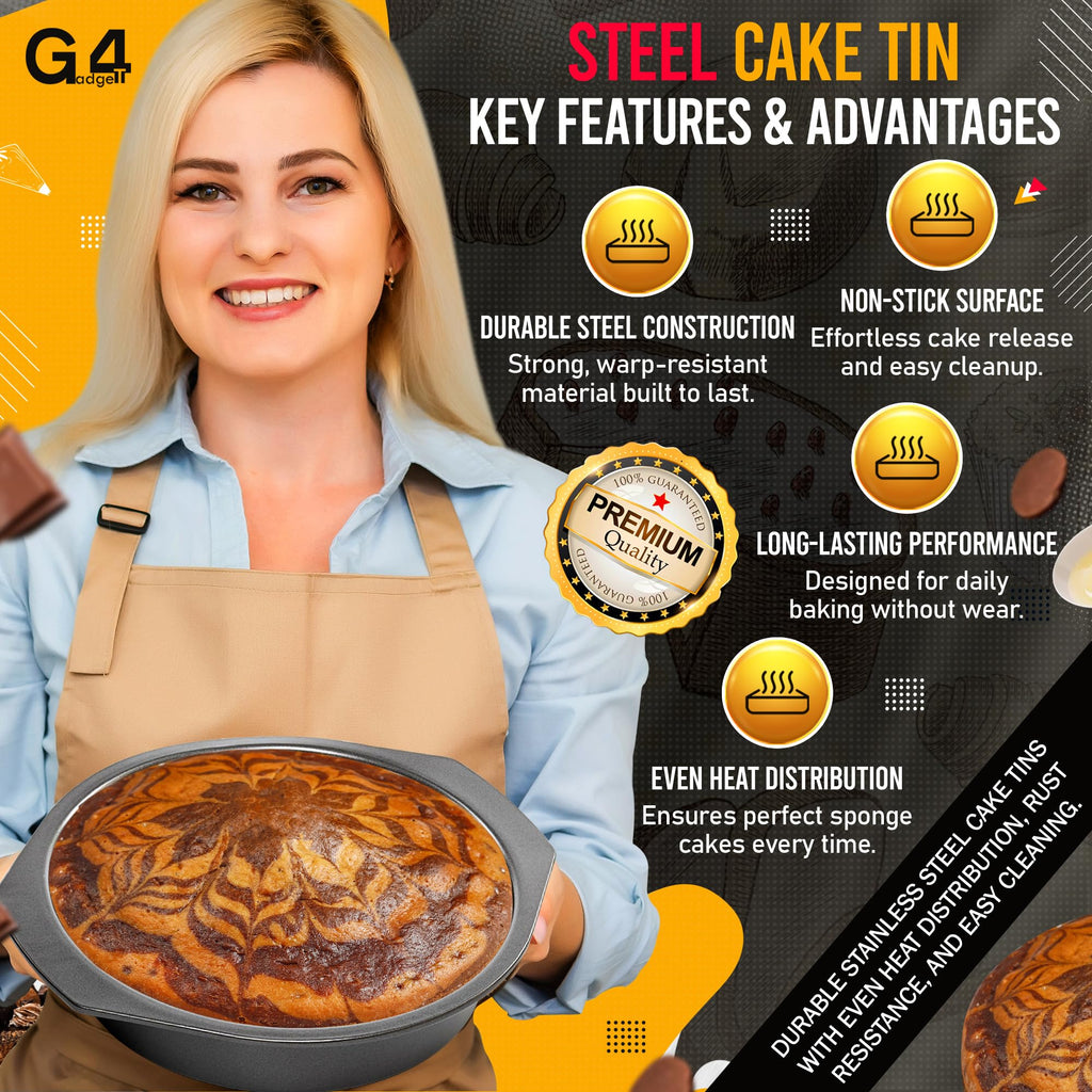 G4gadget 8 Inch Round Cake Pans, Non stick Deep Baking Pan for Round Layer & Cheese cake, Non-Toxic Healthy Metal Cake Tin for Birthday Wedding Party, Straight Side & Dishwasher Safe - Set of 2