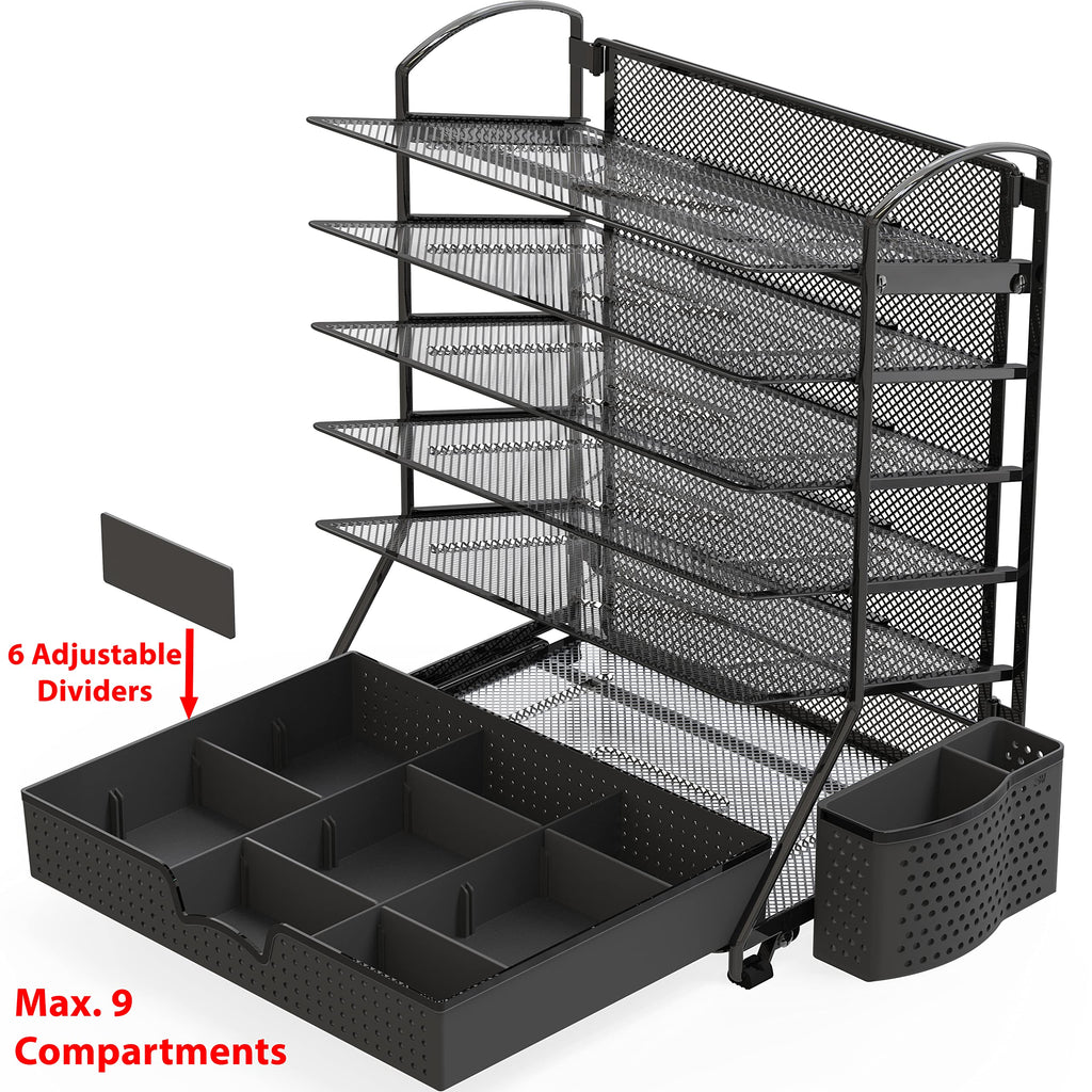 Simple Houseware 6 Trays Desk Document File Tray Organizer with Sliding Drawer, Black