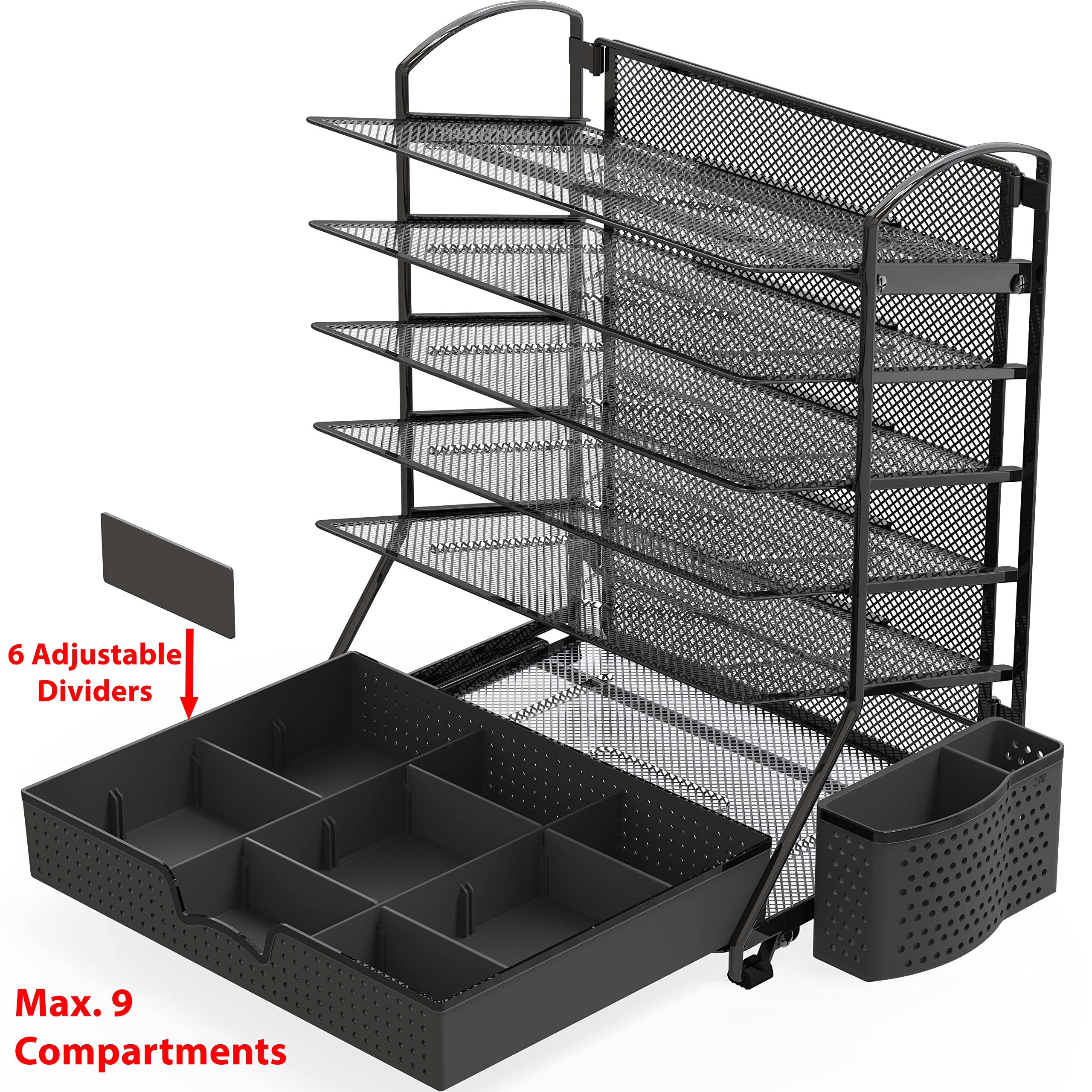 Simple Houseware 6 Trays Desk Document File Tray Organizer with Sliding Drawer, Black