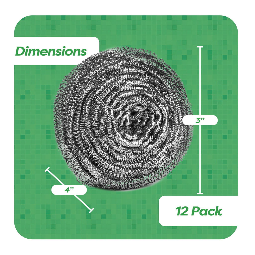 12 Pack Stainless Steel Scourers by Scrub It – Steel Wool Scrubber Pad Used for Dishes, Pots, Pans, and Ovens. Easy scouring for Tough Kitchen Cleaning. (XX Large (100 Gram))