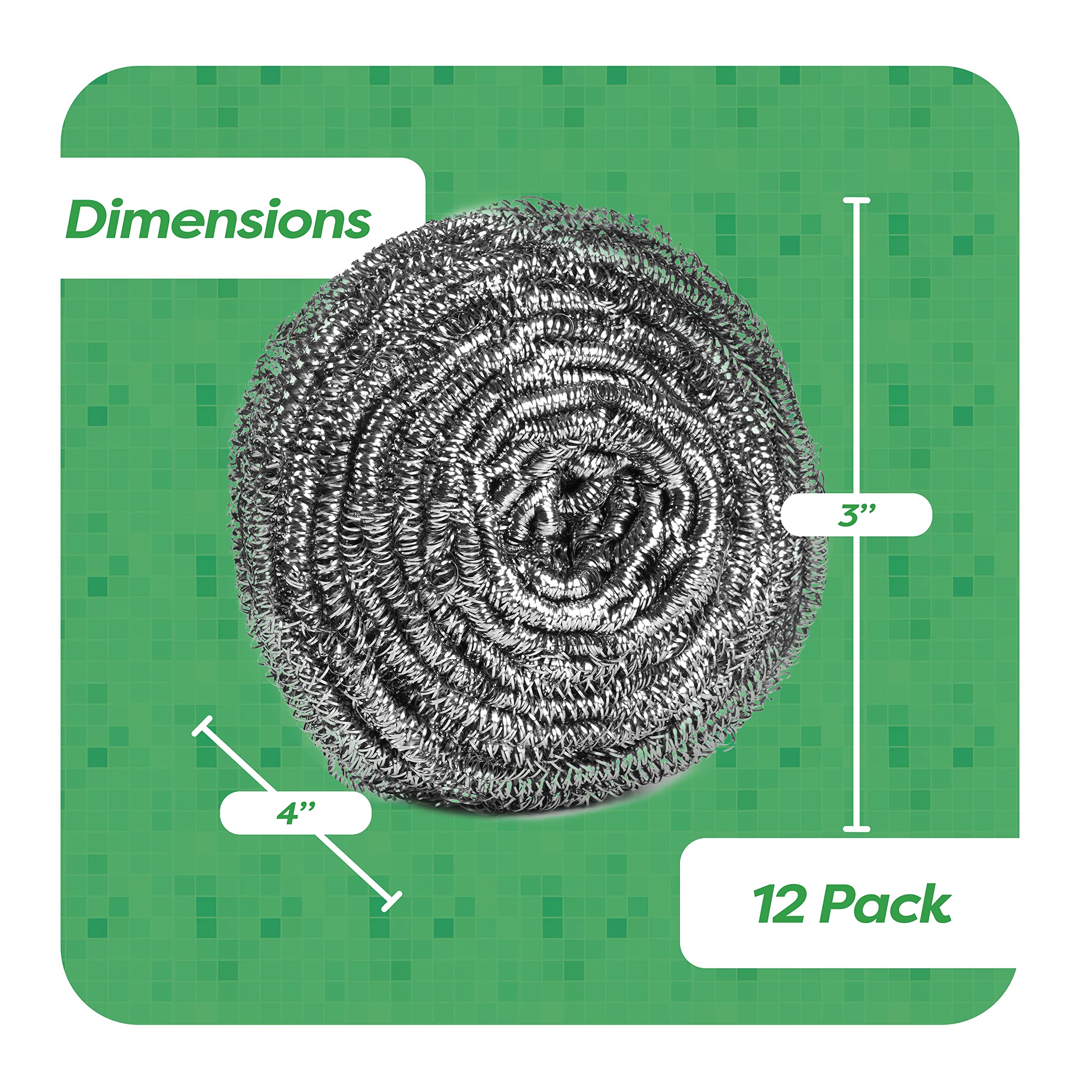 12 Pack Stainless Steel Scourers by Scrub It – Steel Wool Scrubber Pad Used for Dishes, Pots, Pans, and Ovens. Easy scouring for Tough Kitchen Cleaning. (XX Large (100 Gram))