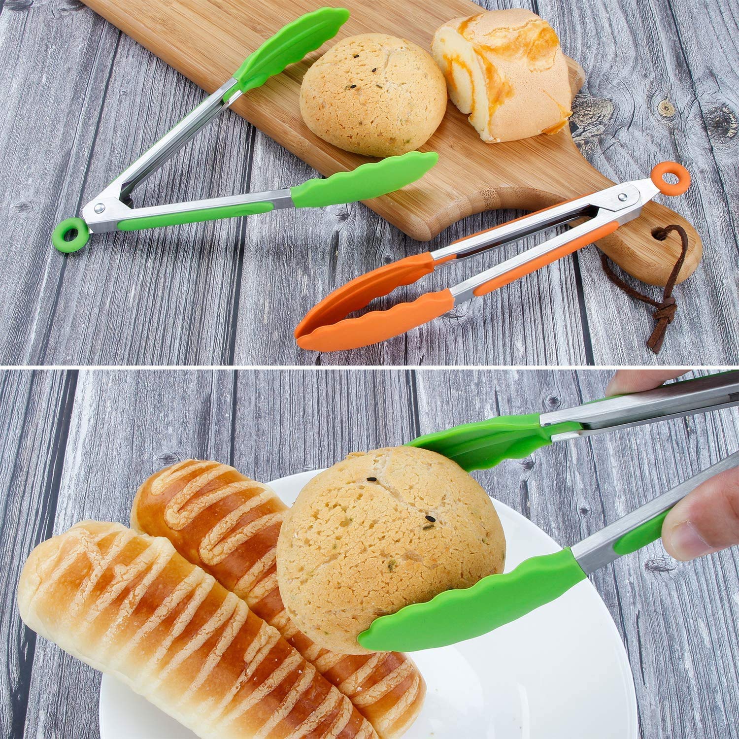 5 Pack 7 Inch Kitchen Tongs, Stainless Steel Cooking Tongs, Small Colored Non-Stick Food Serving Tongs with Silicone Tips for Salad BBQ Grilling Frying Cooking (5 Colors)