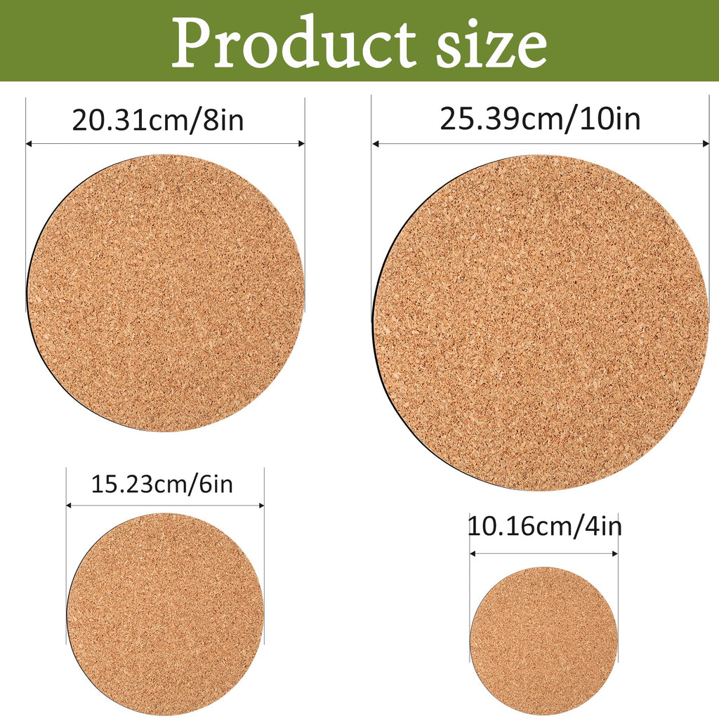Augshy 8 Pieces 4 Sizes Cork Plant Saucers Plant Mats Round Coasters Pad for Plants House Garden Indoors Pots DIY Craft Project (4 Inches, 6 Inches, 8 Inches, 10 Inches)