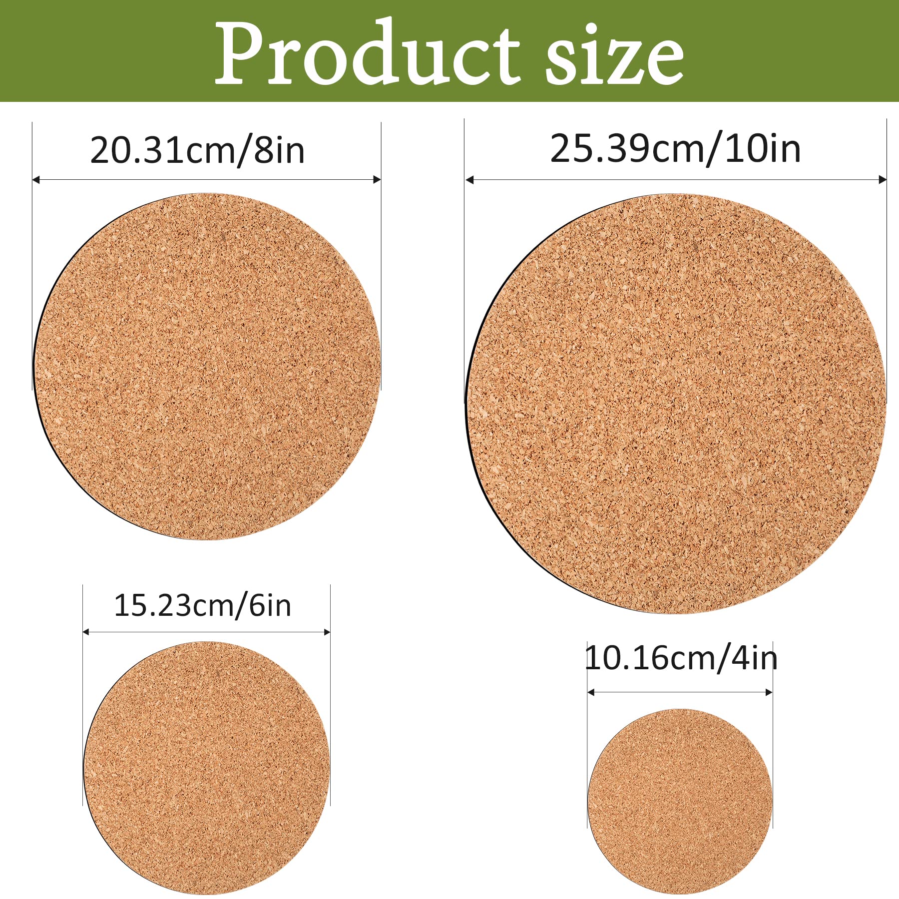 Augshy 8 Pieces 4 Sizes Cork Plant Saucers Plant Mats Round Coasters Pad for Plants House Garden Indoors Pots DIY Craft Project (4 Inches, 6 Inches, 8 Inches, 10 Inches)