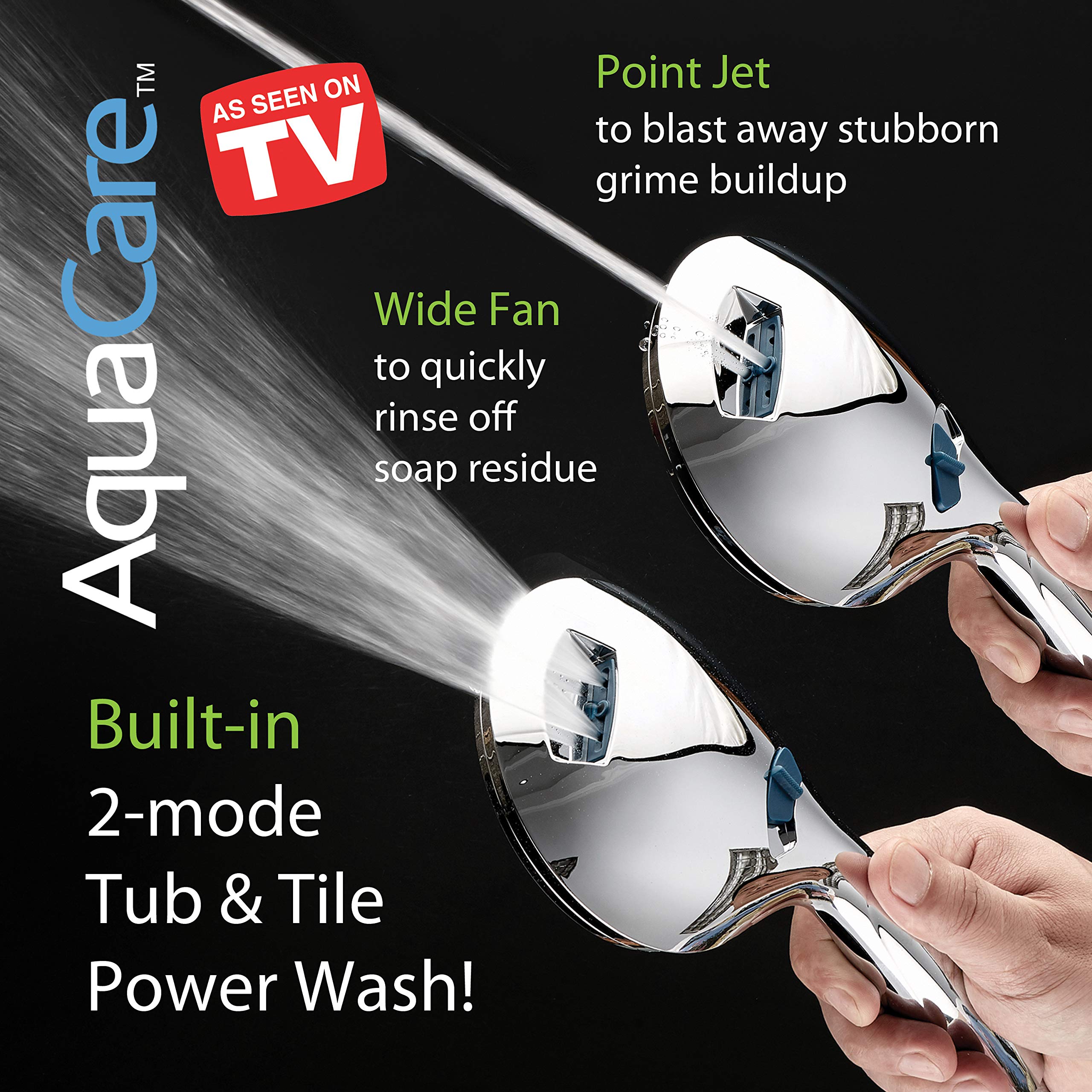AquaCare High Pressure 8-Mode Handheld Shower Head - Anti-Clog Nozzles, Built-in Power Wash to Clean Tub, Tile & Pets, Extra Long 6 ft. Stainless Steel Hose, Wall & Overhead Brackets