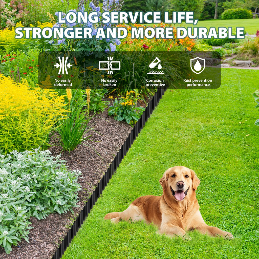 Ouditon Used for DIY Metal Ripple Landscape Edging, Sturdy and Durable Garden Edging Border, Lawn and Tree Surround Fence Design (Black, 6"×20 Ft)