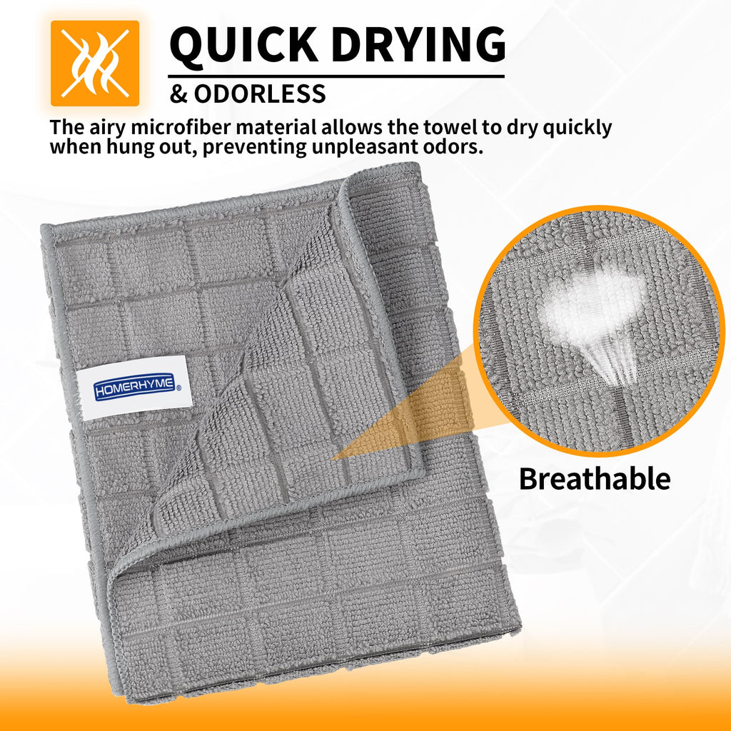 HOMERHYME Hand Towels, 12 Pack 25''*15'' Microfiber Bathroom Hand Towels, Grey All-Purpose Quick Dry Lint Free Soft Absorbent Bulk Checkered Washcloths Bath Towels for Travel Gym Hotel Kitchen Salon