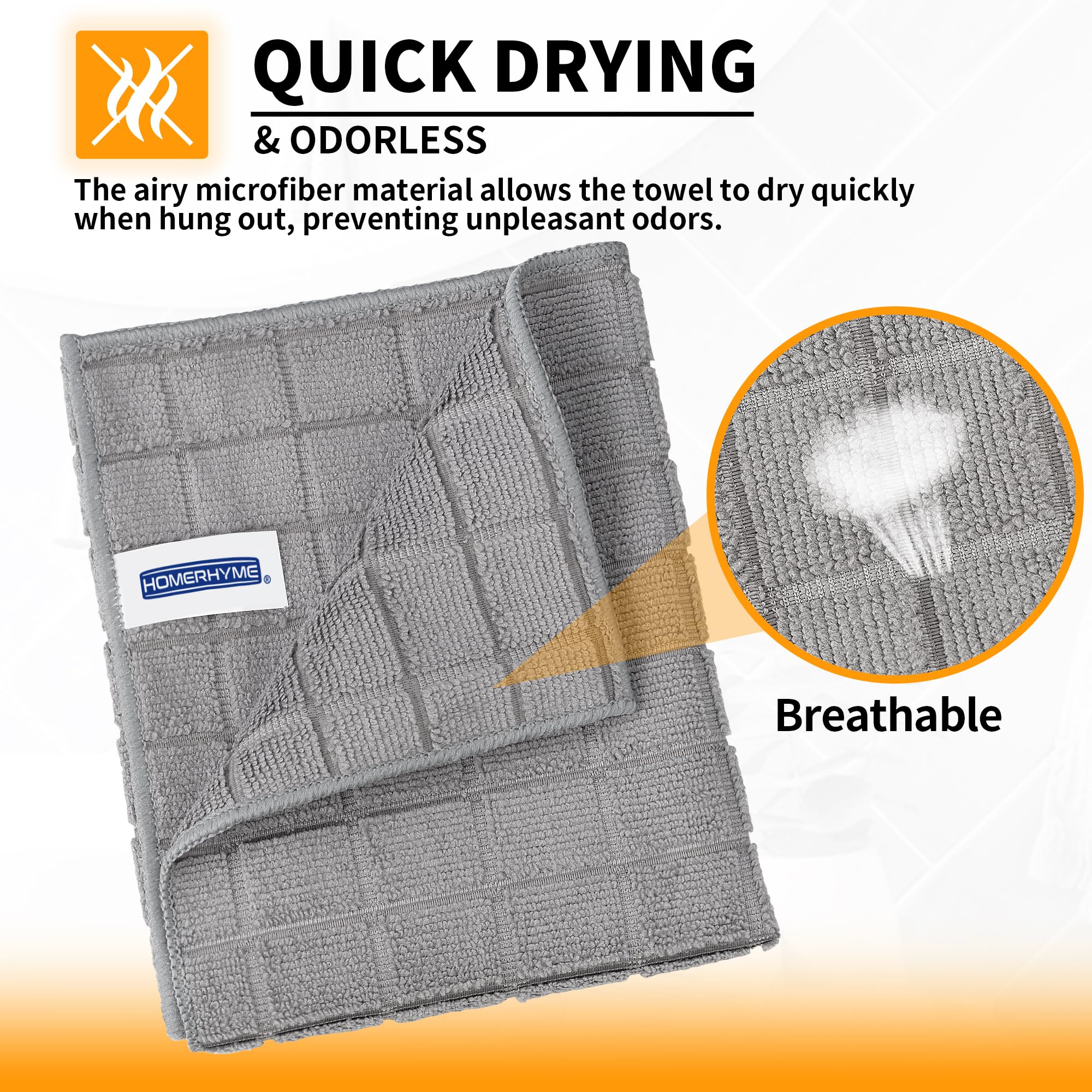 HOMERHYME Hand Towels, 12 Pack 25''*15'' Microfiber Bathroom Hand Towels, Grey All-Purpose Quick Dry Lint Free Soft Absorbent Bulk Checkered Washcloths Bath Towels for Travel Gym Hotel Kitchen Salon