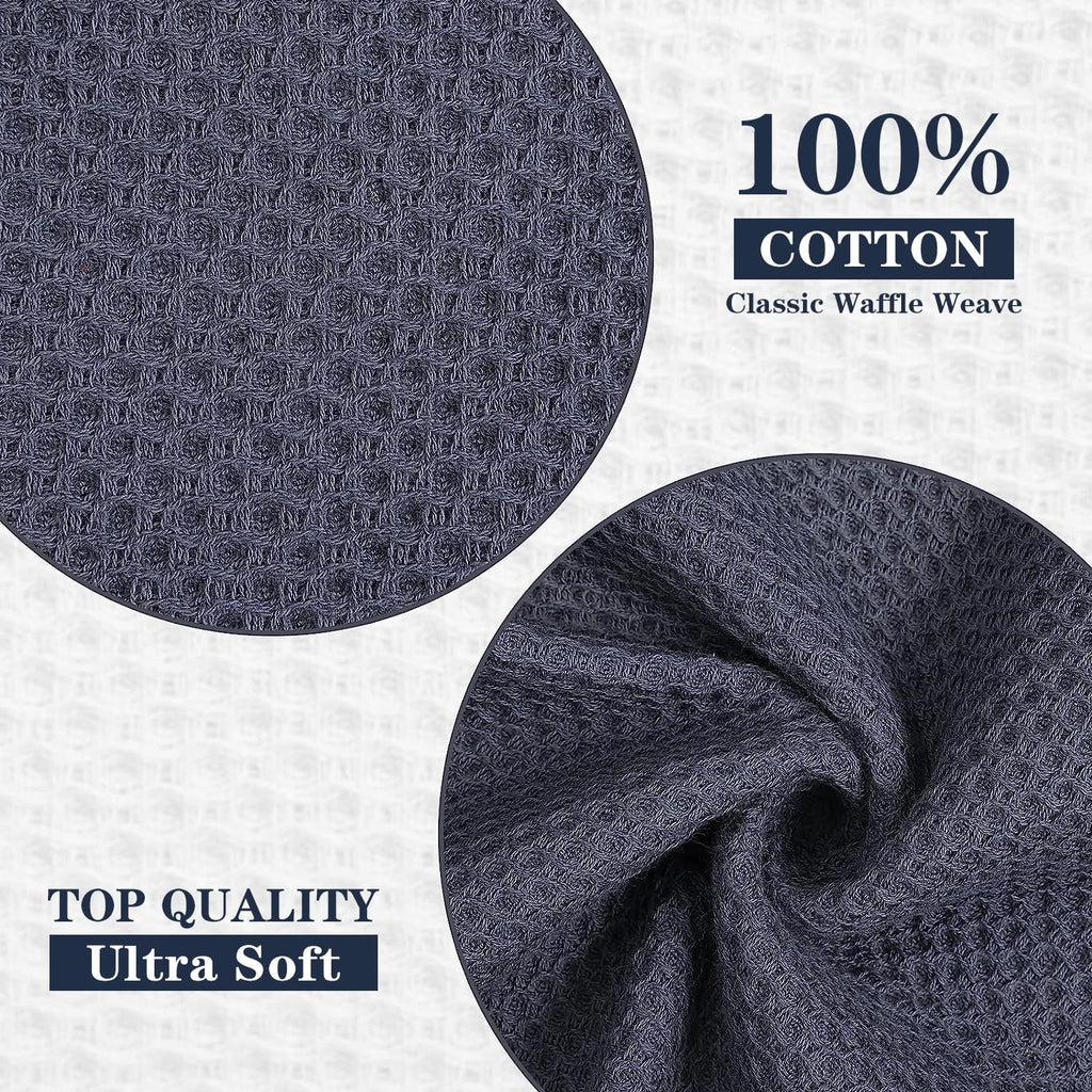 HYER KITCHEN 100% Cotton Waffle Weave Kitchen Dish Towels, Super Soft Absorbent Quick Drying Cleaning Towel, 13x28 Inches, 4-Pack, Dark Grey