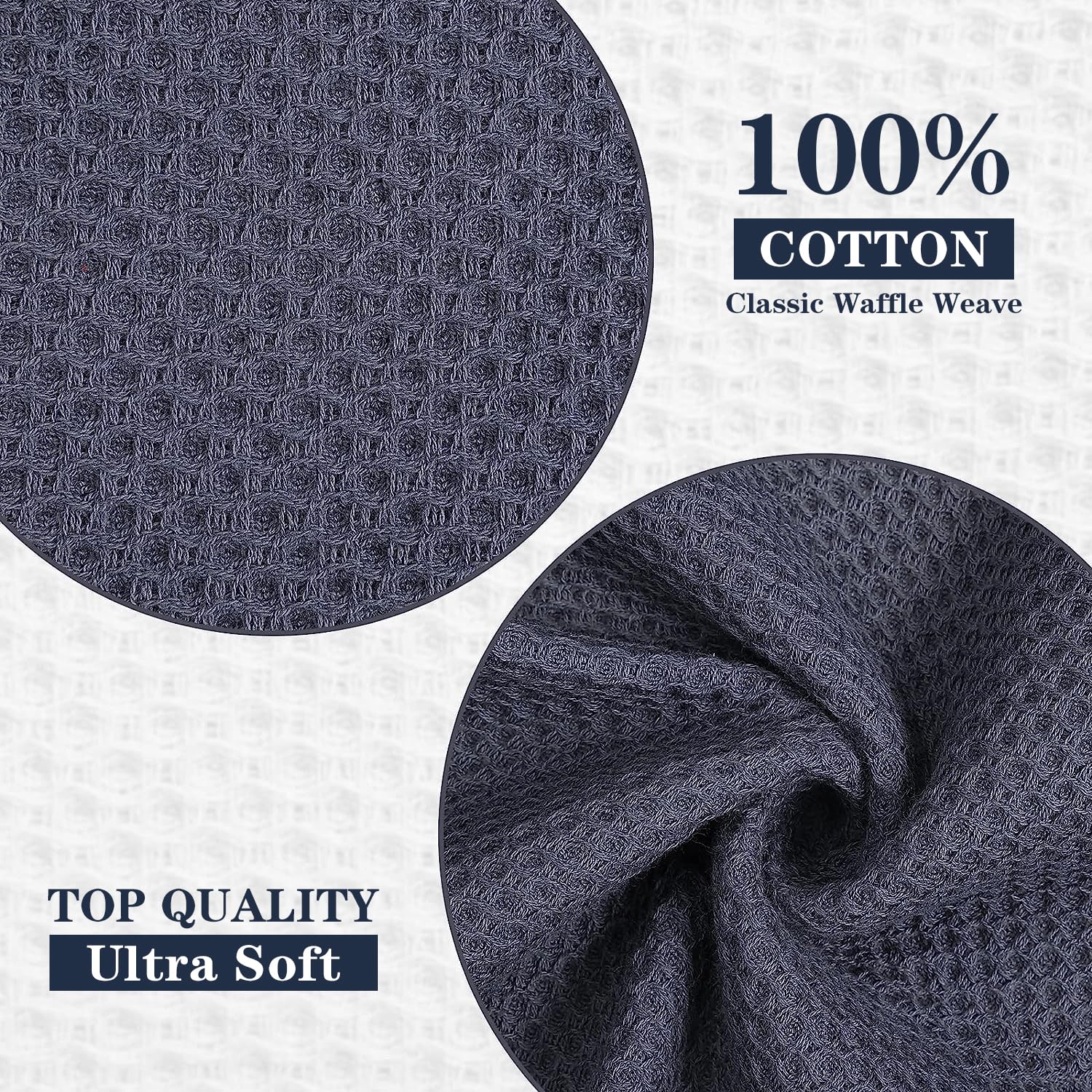 HYER KITCHEN 100% Cotton Waffle Weave Kitchen Dish Towels, Super Soft Absorbent Quick Drying Cleaning Towel, 13x28 Inches, 4-Pack, Dark Grey