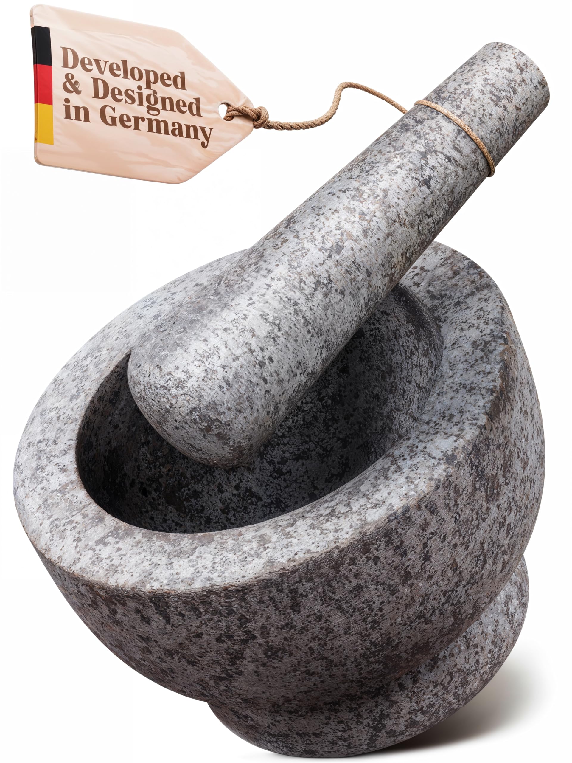ChefSofi 1.5 Cup-Capacity Mortar and Pestle Set - Unpolished Heavy Granite for Enhanced Performance and Organic Appearance Gray 1.5-Cups