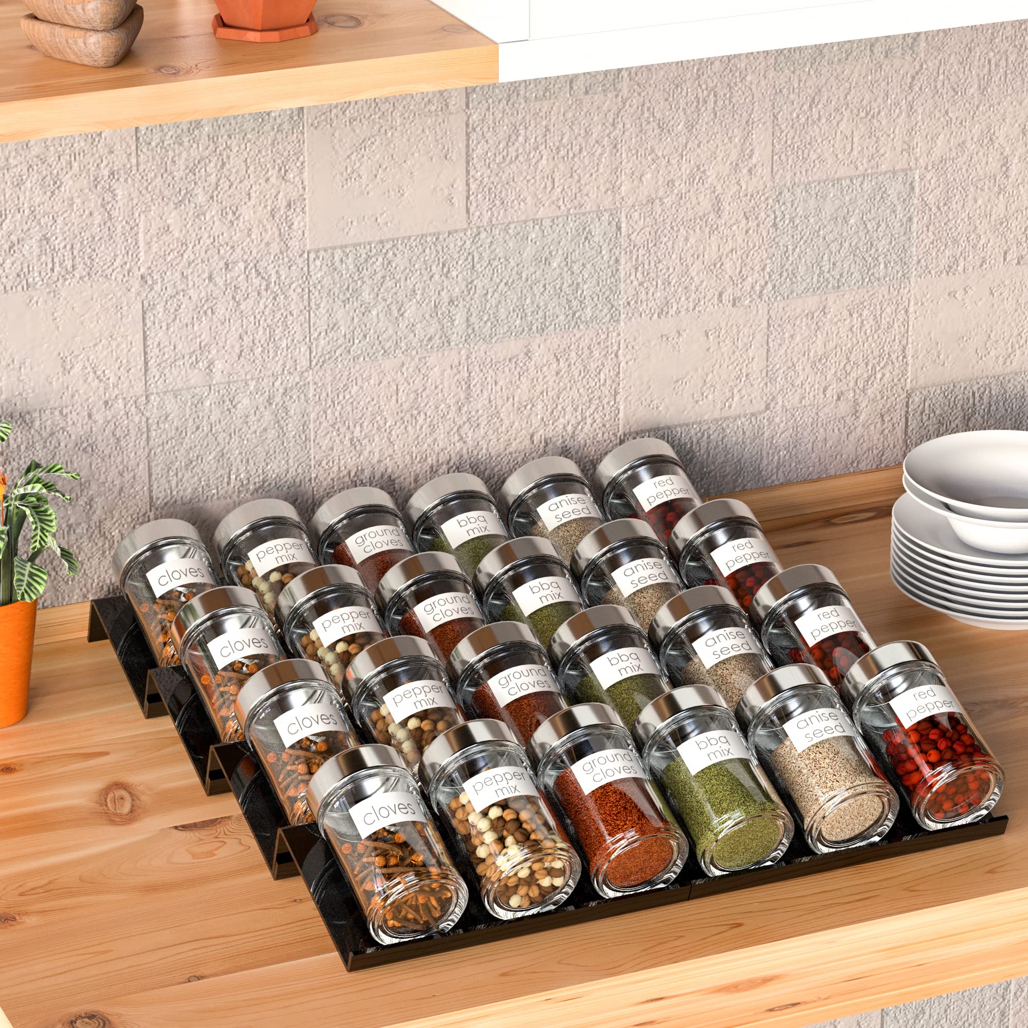 Sezanrpt Adjustable Acrylic Spice Drawer Organizer Rack, Spice Drawer Organizer Shelf Expandable From 8 Inch to 16 Inch, Acrylic Drawer Organizer for Seasoning Jars