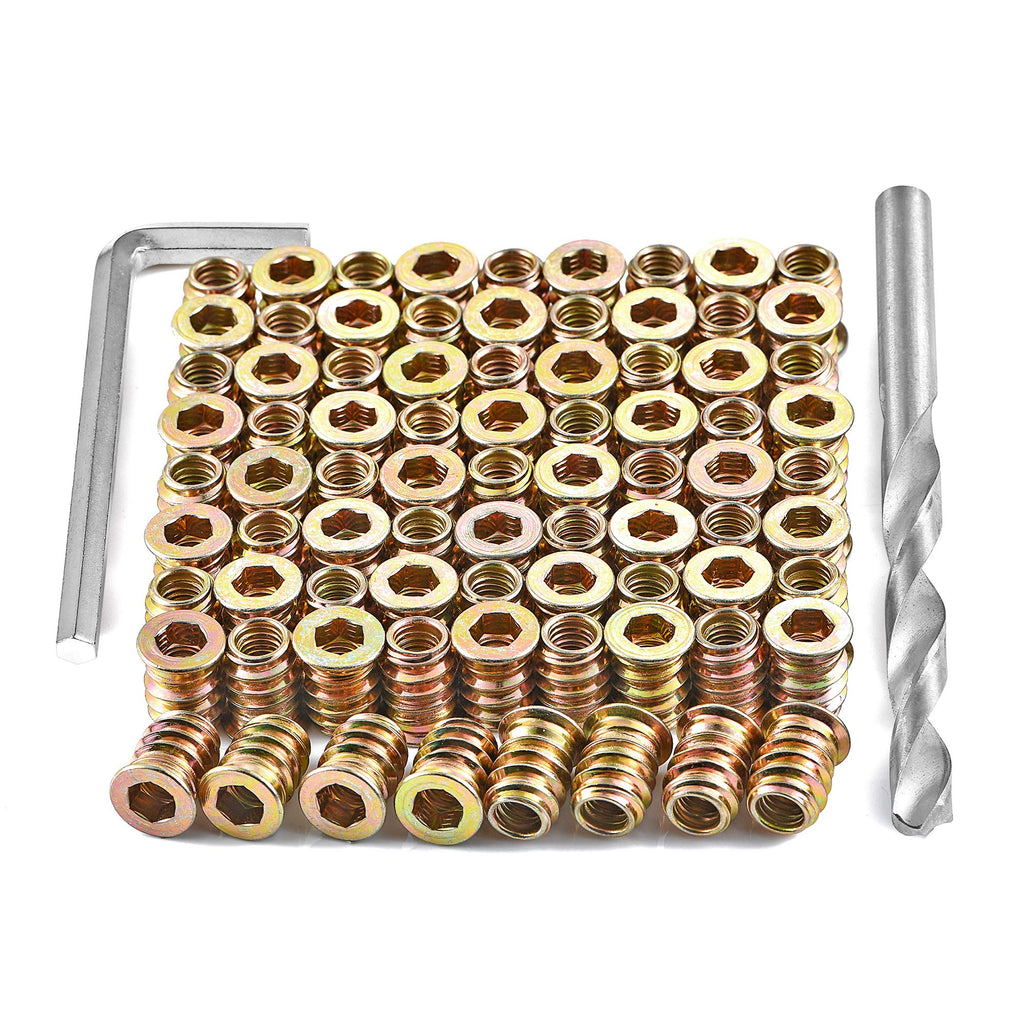 PGMJ 80 Pieces 1/4"-20 Wood Inserts Bolt Furniture Screw in Nut Threaded Fastener Connector Hex Socket Drive for Wood Furniture Assortment (1/4"-20 x15mm)