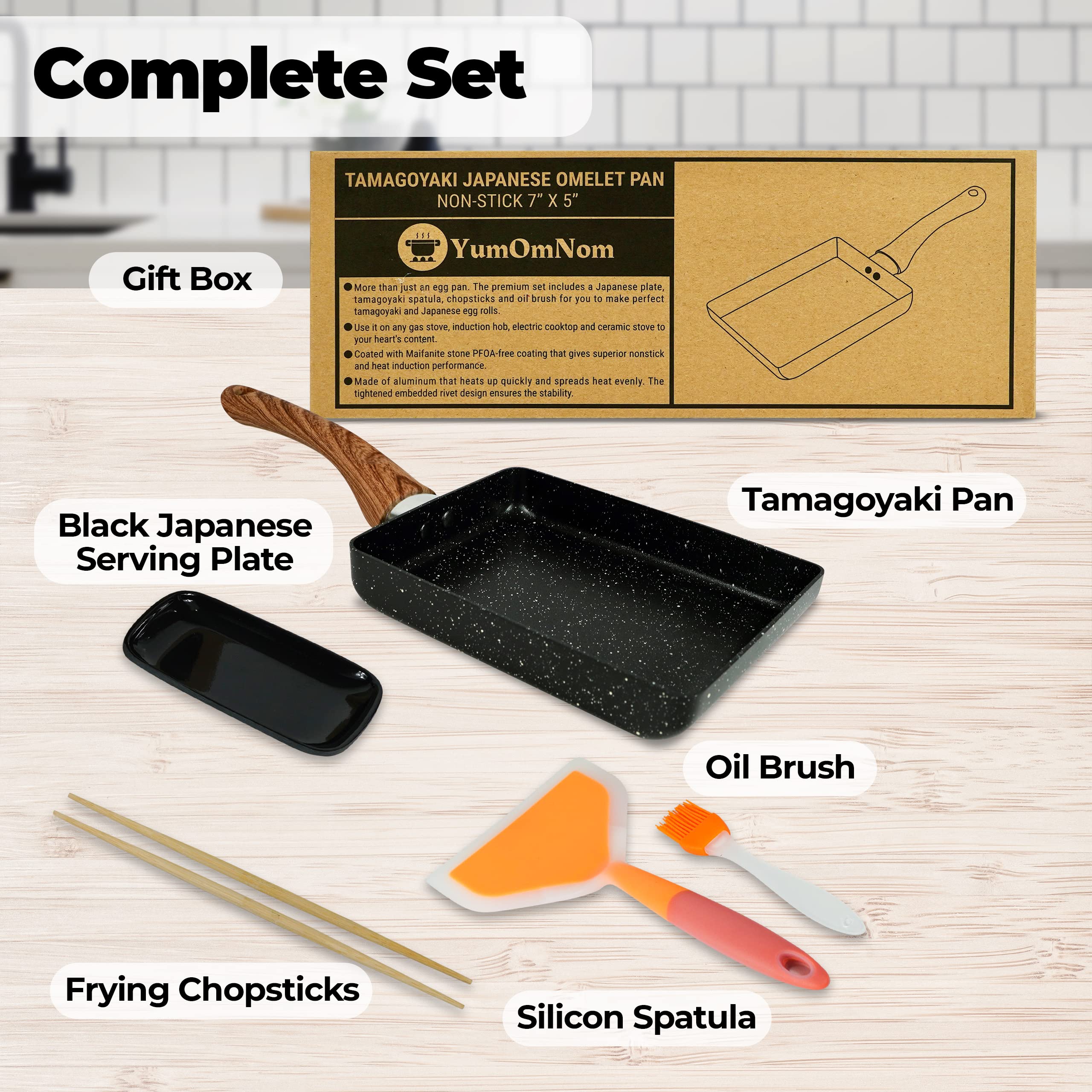 Tamagoyaki Pan, Japanese Cookware, Egg Pan, Rectangle Frying Pan, Kitchen Accessories, Square Pan, Omelette Maker Nonstick, Omelet Pan, Cooking Tools, 7" x 5" Black (Without Lid)