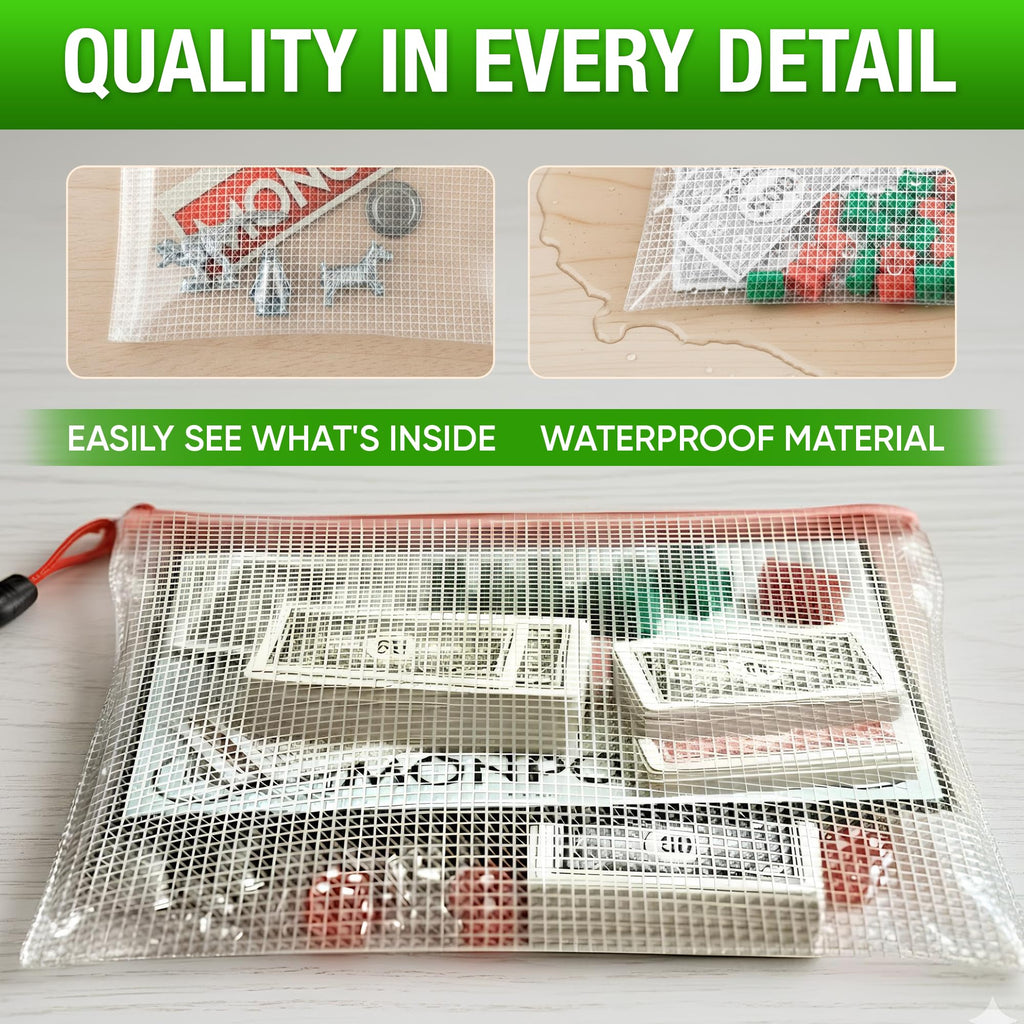 5 Pack A3 Mesh Zipper Pouch - Plastic Organizing Pouches 17.7x12.6 in - Board Game Storage - Puzzle Organizer - Large Mesh Pouch With Zipper for Puzzles and Games