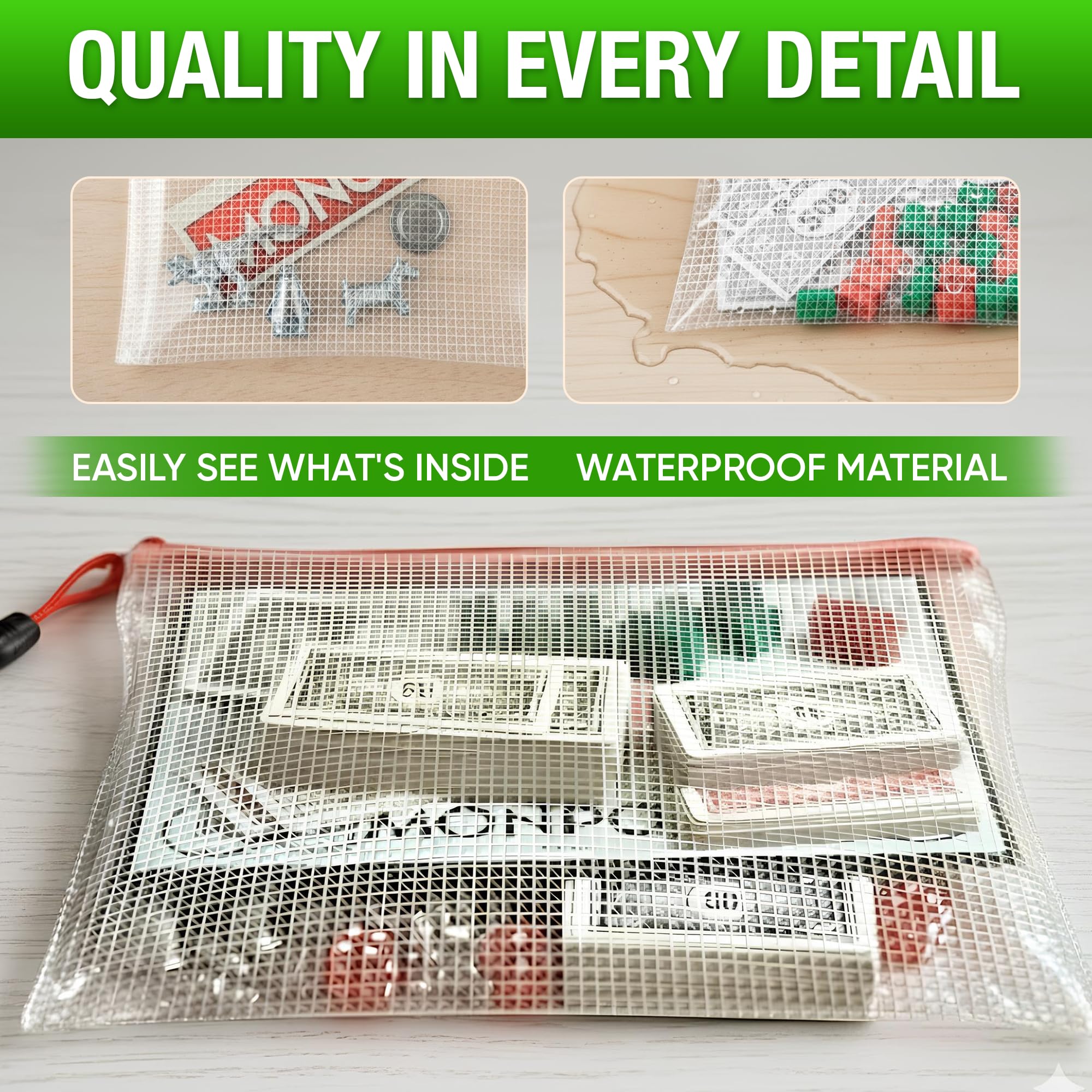5 Pack A3 Mesh Zipper Pouch - Plastic Organizing Pouches 17.7x12.6 in - Board Game Storage - Puzzle Organizer - Large Mesh Pouch With Zipper for Puzzles and Games