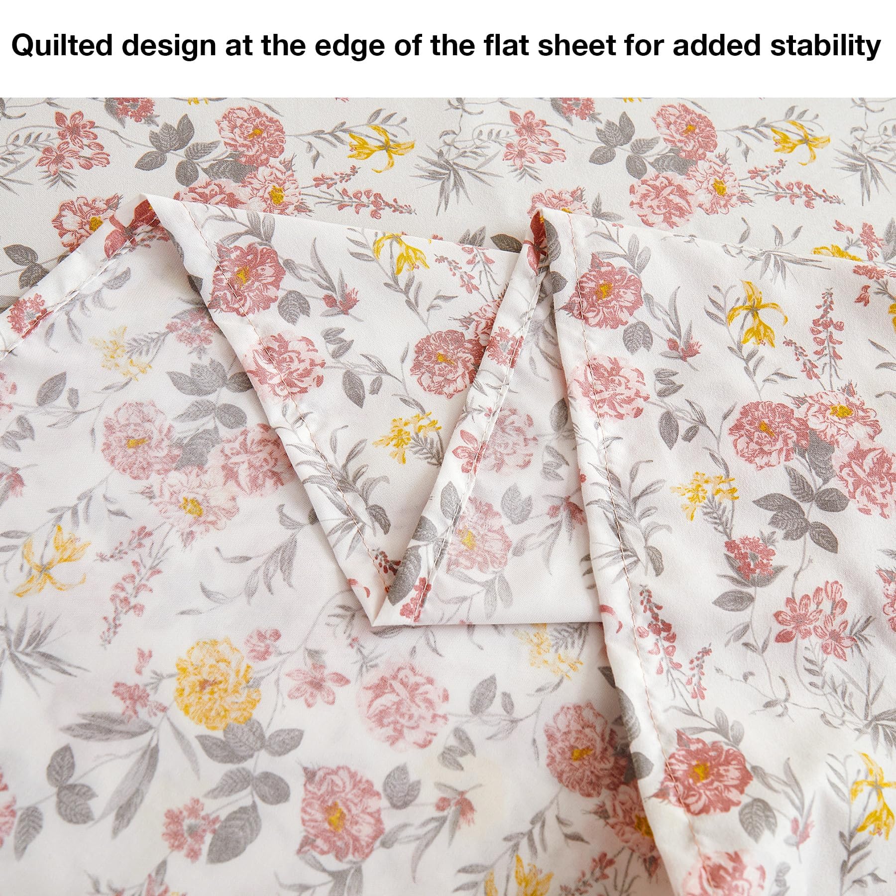 Viviland Floral King Sheet Set - 4 Piece Vintage Pink & Yellow Flower Patterned Bed Sheets - Soft, Breathable Microfiber Sheets with Deep Pocket, Non-Slip Fitted Sheets & Pillowcases