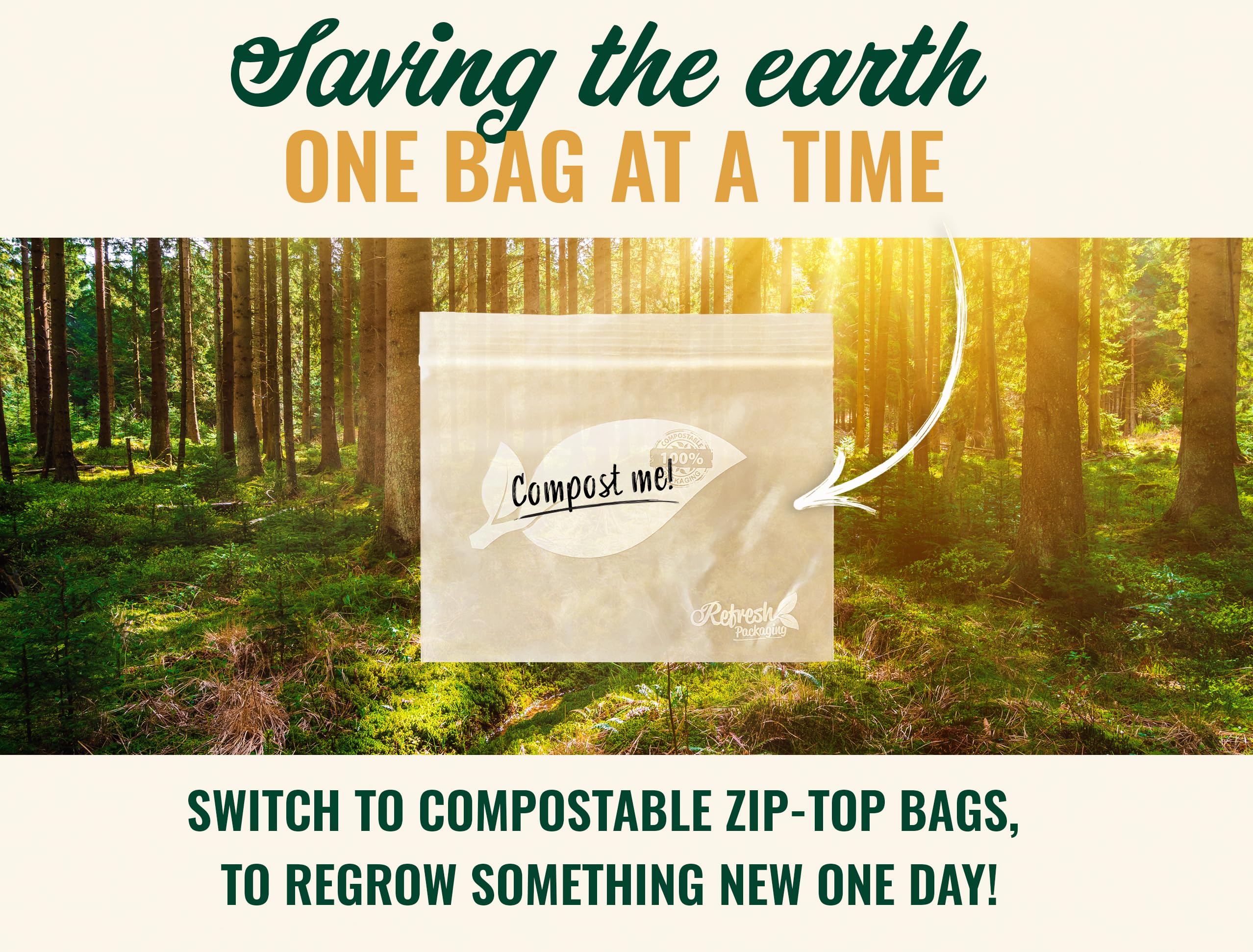 Refresh Packaging 100% Certified Small Size Zipper Locking Bags - 2 Boxes of 50 Compostable Bags Perfect as a Freezer Bags per Box, And Storage Bag - Small Size - 100 bags Total