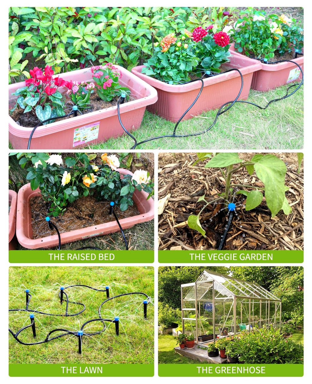 HIRALIY 49.2FT Drip Irrigation Kit, Garden Watering System, Blank Tubing DIY Automatic Irrigation Equipment Set for Outdoor Plants, Micro Drip Irrigation Kit for Greenhouse Flower, Bed Patio, Lawn