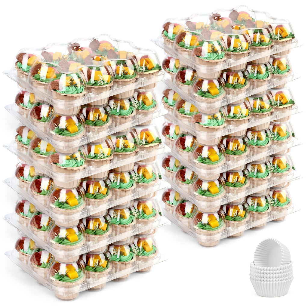LotFancy Cupcake Containers 12 Count, 12 Sets, Plastic Cupcake Boxes Bulk, Cupcake Holder with Detachable Lid, Disposable Muffin Carrier, Standard Size