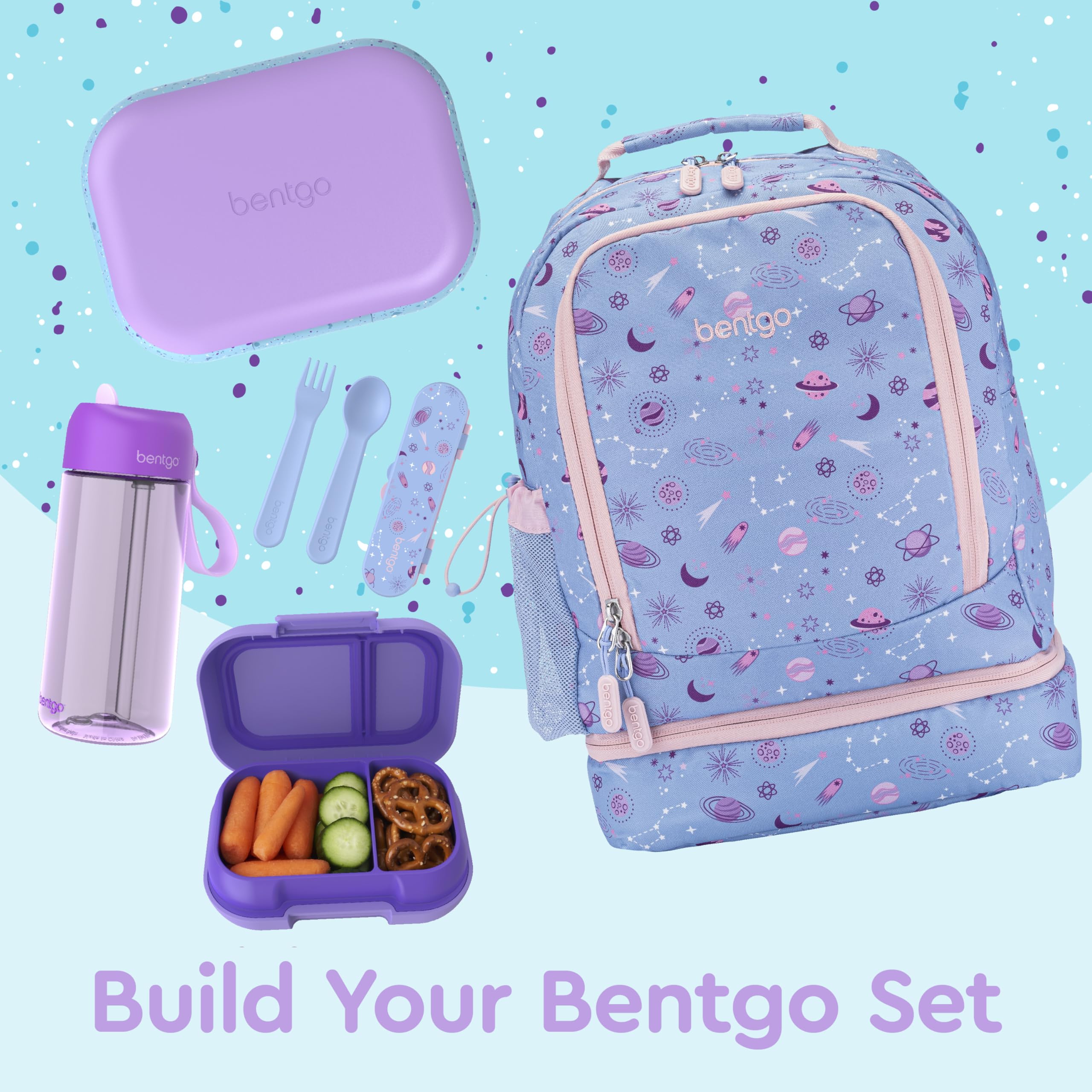 Bentgo® Kids Chill Lunch Box - Confetti Designed Leak-Proof Bento Box & Removable Ice Pack - 4 Compartments, Microwave & Dishwasher Safe, Patented, 2-Year Warranty (Confetti Edition - Vivid Orchid)
