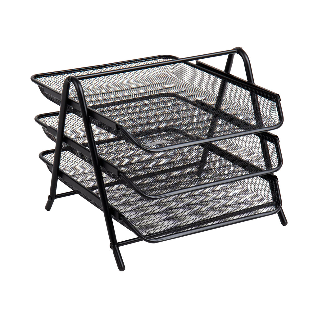 Mind Reader 3-Tier Paper Tray, Desktop Organizer, File Storage, Workspace, Office, Metal Mesh, 29.8L x 34.9W x 25.4Hcm, Black