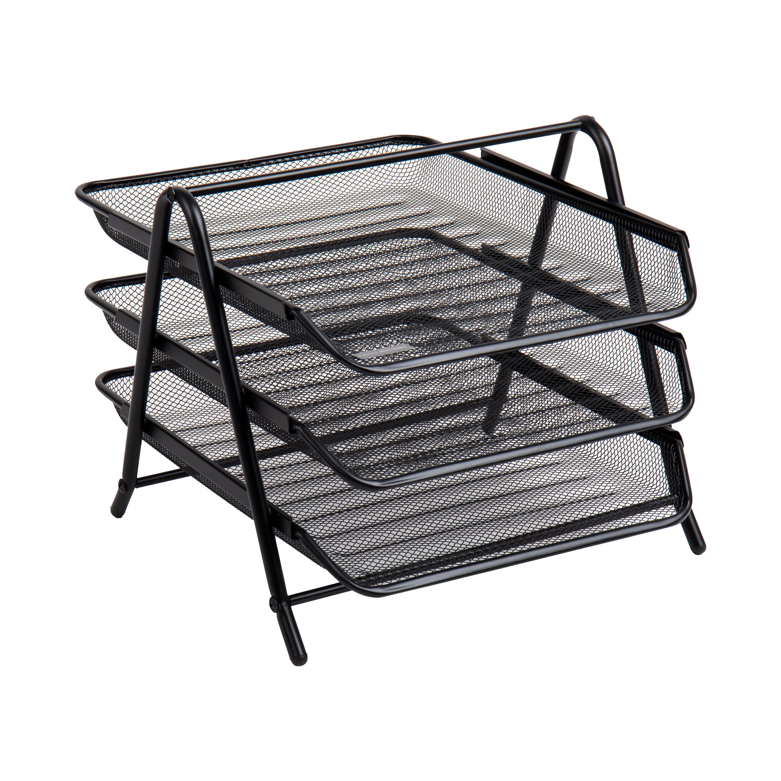 Mind Reader 3-Tier Paper Tray, Desktop Organizer, File Storage, Workspace, Office, Metal Mesh, 29.8L x 34.9W x 25.4Hcm, Black