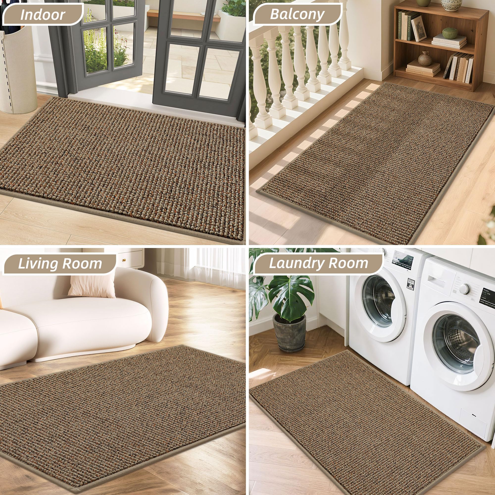 BEQHAUSE Dirt Trapper Door Mat 20" x 32", Non-Slip Washable Doormats Entrance Mat, Dirt Resistant and Absorbent Welcome Mat, Low Profile Floor Mats for Front Back Door and Entryway, Taupe