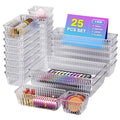 Okylvve 25 PCS Clear Plastic Drawer Organizer Set - 4 Sizes Makeup Organizer Desk Drawer Divider Bathroom Organizers and Storage Bins for Makeup, Jewelry, Gadgets, Office, Kitchen, Bedroom, Bathroom