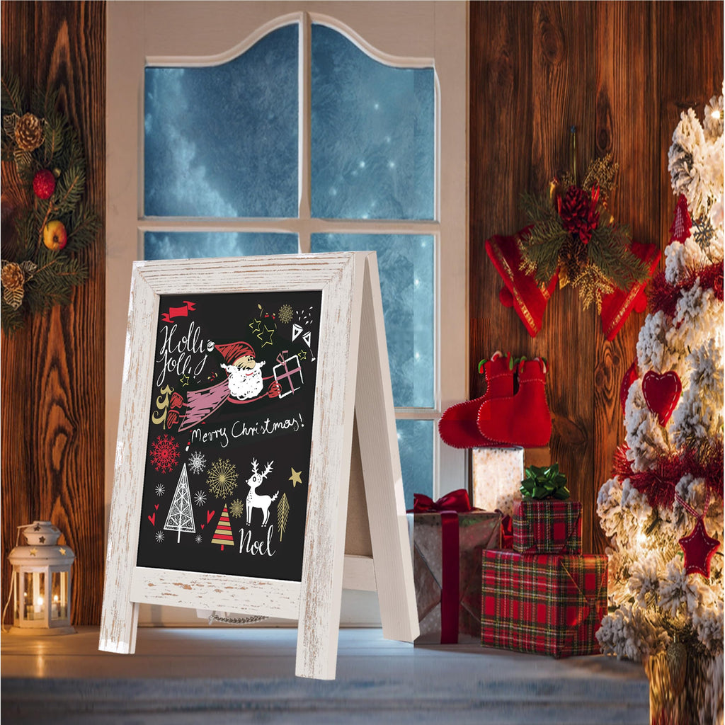 Maribol Rustic Reversible Chalkboard, Countertop Chalkboard Easel, Magnetic A-Frame Small Chalkboard Sign for Food, Restaurants, Business or Weddings and Home Decor (8.6 x 12.6 Inches) A-Frame-WH
