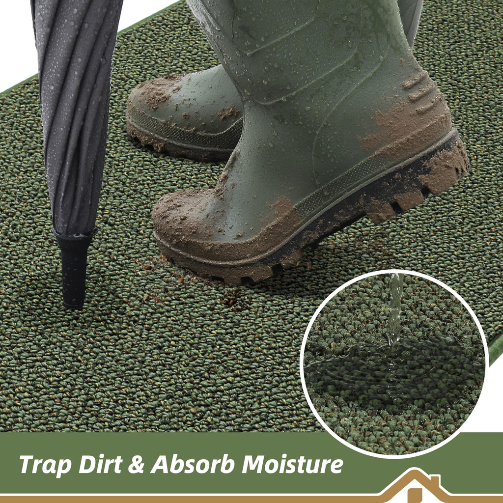 BEQHAUSE Dirt Trapper Door Mat 20" x 32", Non-Slip Washable Doormats Entrance Mat, Dirt Resistant and Absorbent Welcome Mat, Low Profile Floor Mats for Front Back Door and Entryway, Green