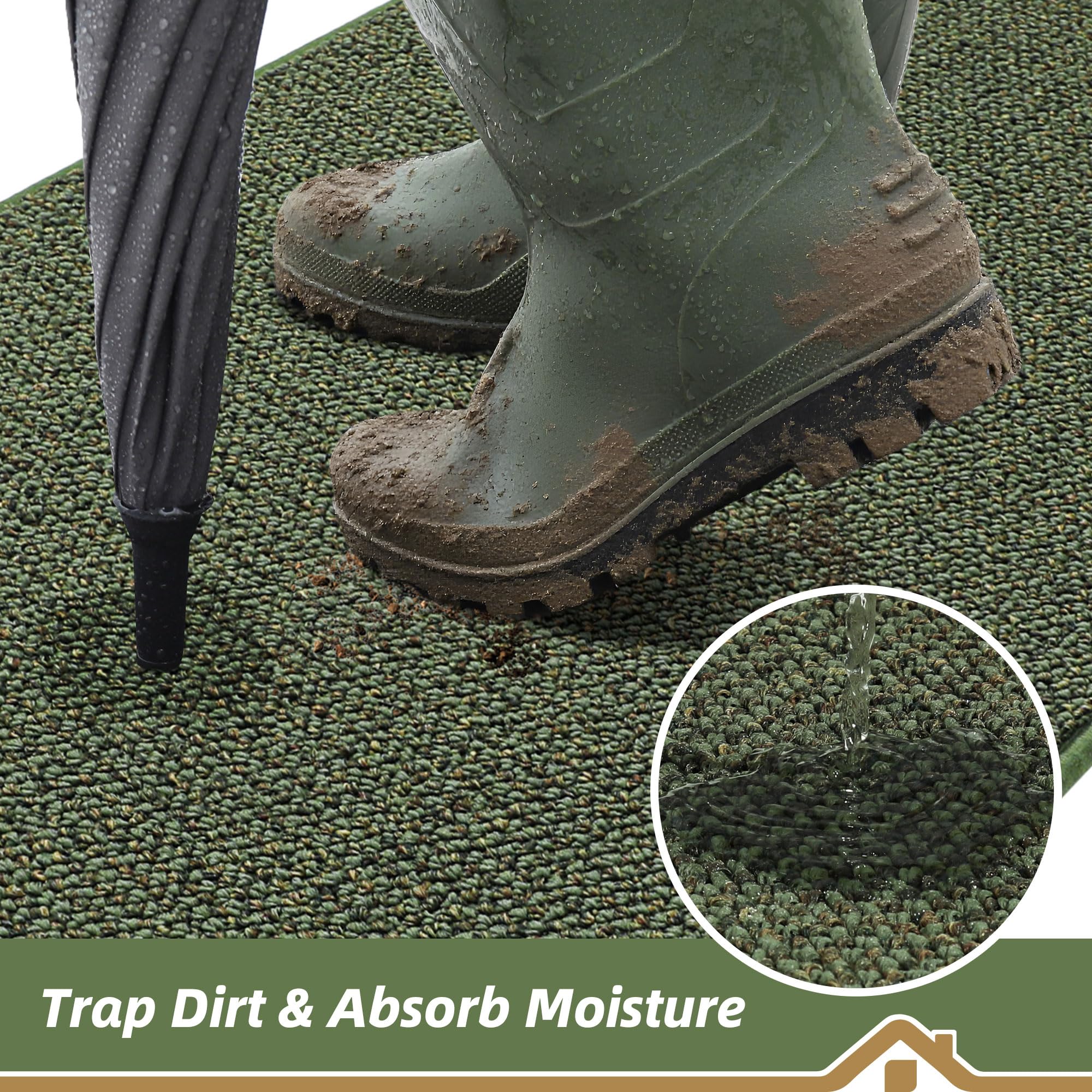 BEQHAUSE Dirt Trapper Door Mat 20" x 32", Non-Slip Washable Doormats Entrance Mat, Dirt Resistant and Absorbent Welcome Mat, Low Profile Floor Mats for Front Back Door and Entryway, Green