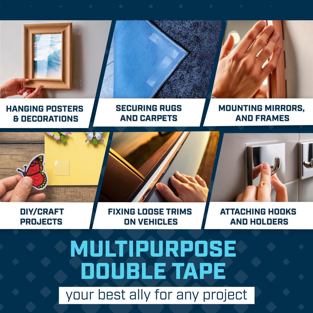 Lockport Double Sided Tape Heavy Duty – 4 Pack - 1 inch x 10 Ft,Nano Double Sided Adhesive Mounting Tape,Washable Clear Gel Wall Sticky Strips, Traceless for Wood, Tile, Plastic,Metal Surfaces
