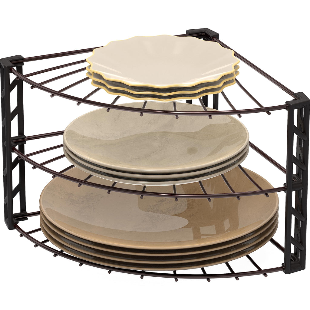 Simple Houseware 3-Tier Corner Shelf Plate Rack for Counter and Cabinet Organizer, Bronze