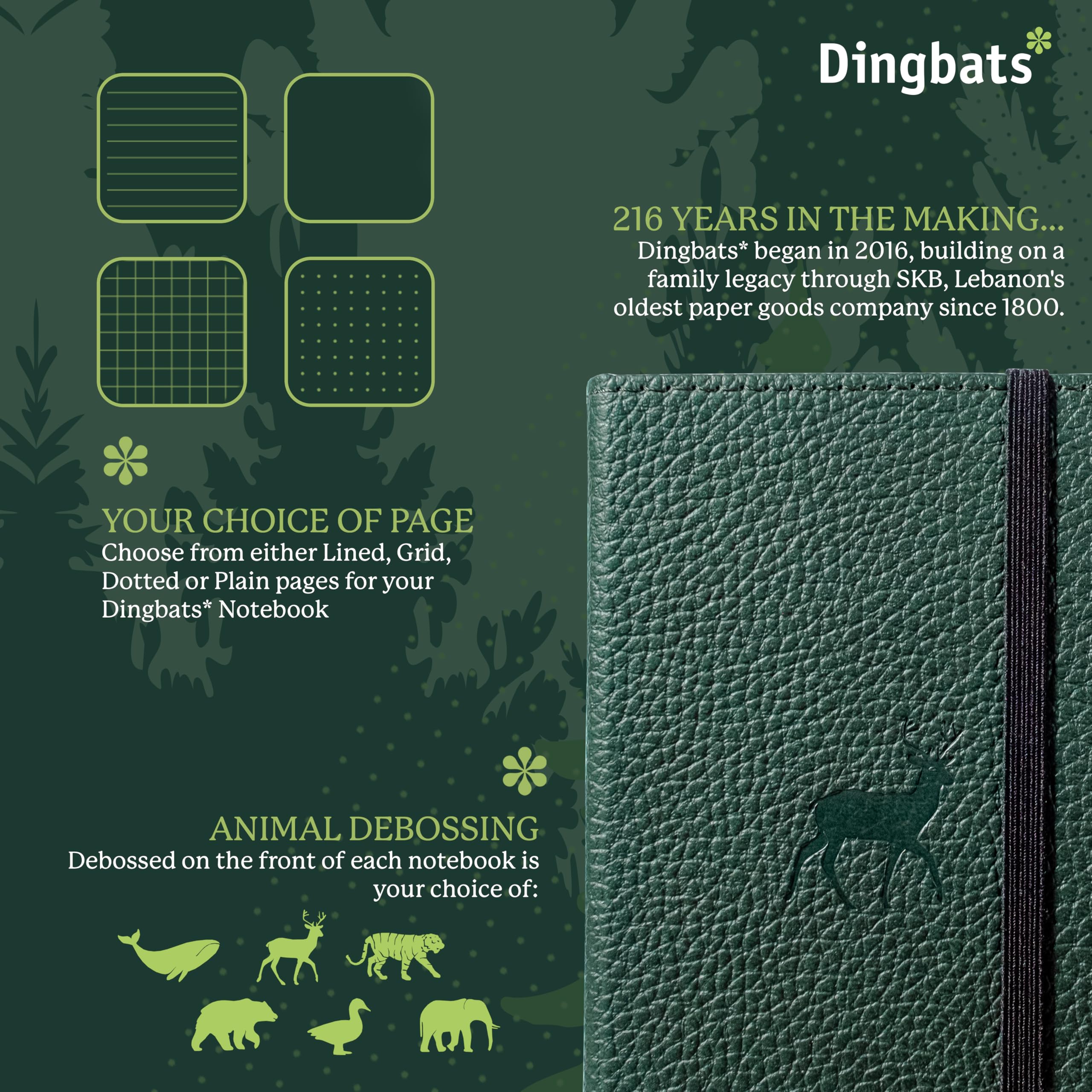 Dingbats* - Wildlife A6 Lined Pocket Notebook - PU Leather Hardcover for Work and Travel Journal - Pocket, Elastic Closure, Pen Holder, Bookmark
