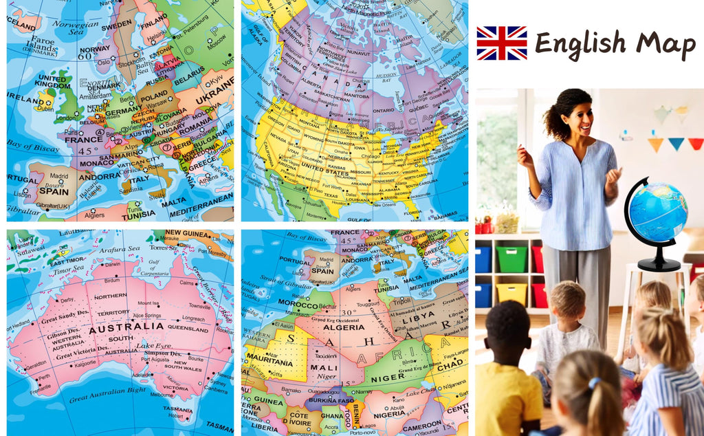 EXERZ 8" (20cm) World Globe Political Map - English Map - Educational Geographic School Globe - 20cm Diameter