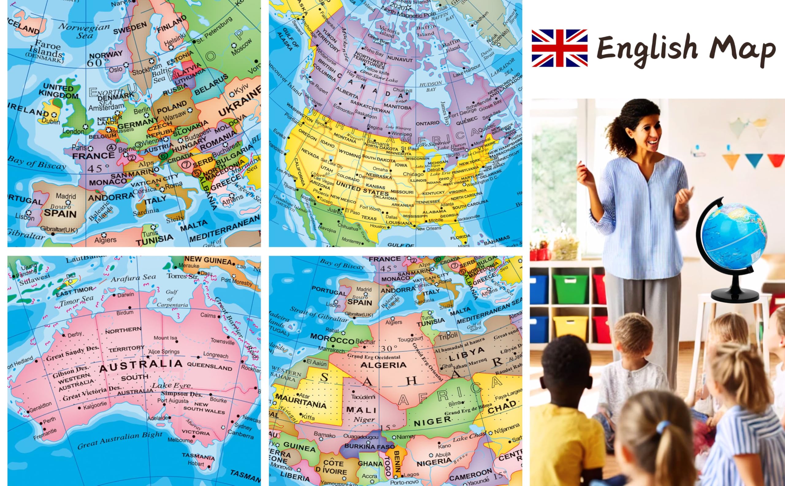 EXERZ 8" (20cm) World Globe Political Map - English Map - Educational Geographic School Globe - 20cm Diameter