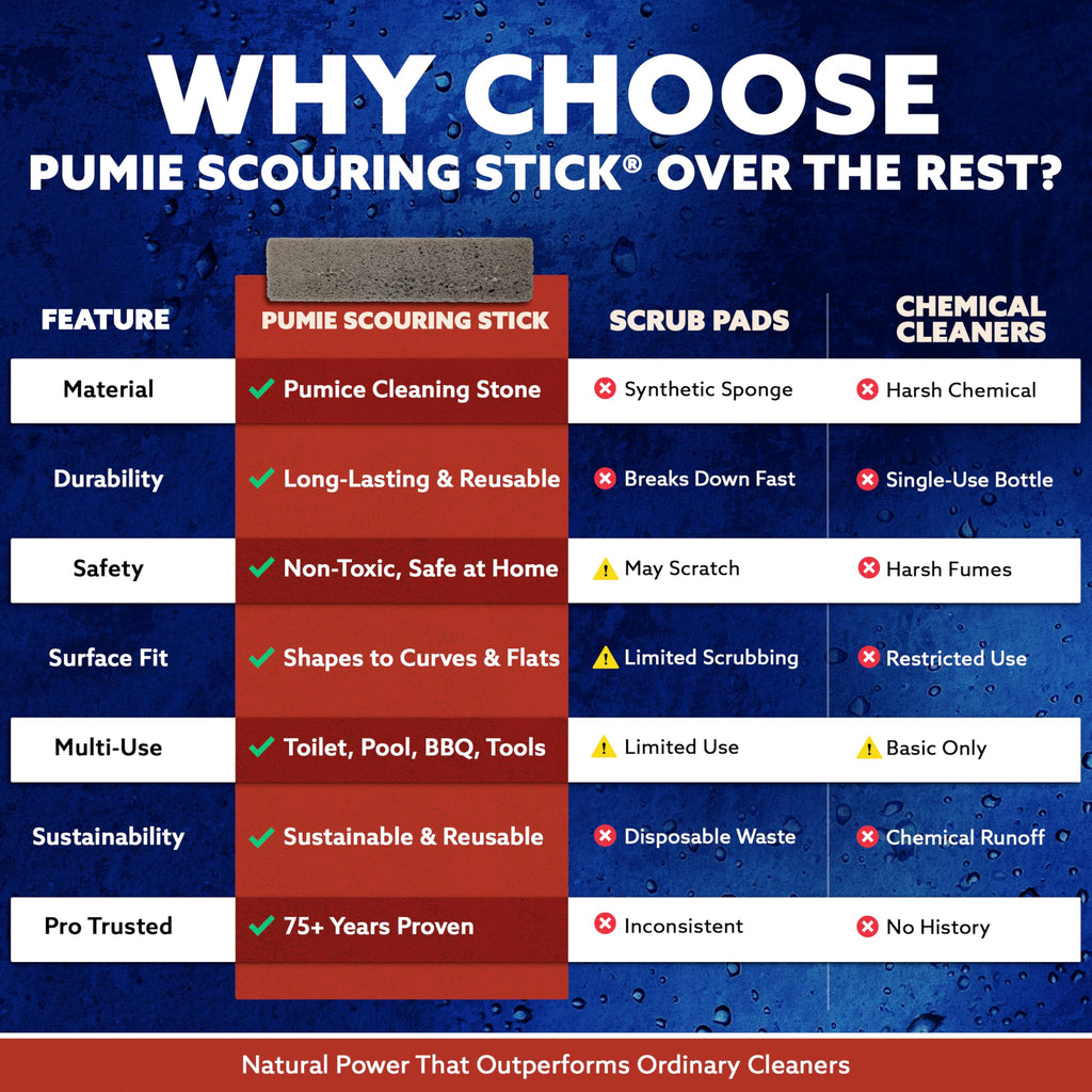 PUMIE Scouring Stick, Heavy Duty Extra Strong Pumice Cleaning Bar, Pumice Stone for Cleaning Tough Toilet Rings, Bathroom & Kitchen Stains - Scouring Stick on Toilet Bowls, Pool, Tiles (2 Pack)