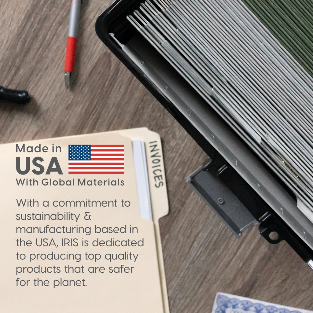 IRIS USA Portable File Box With Handle, Slim w/Organizer Lid, Plastic File Organizer Box for Letter Files, Hanging Filing Folder Organizer, Lockable, Secure Buckle, Black