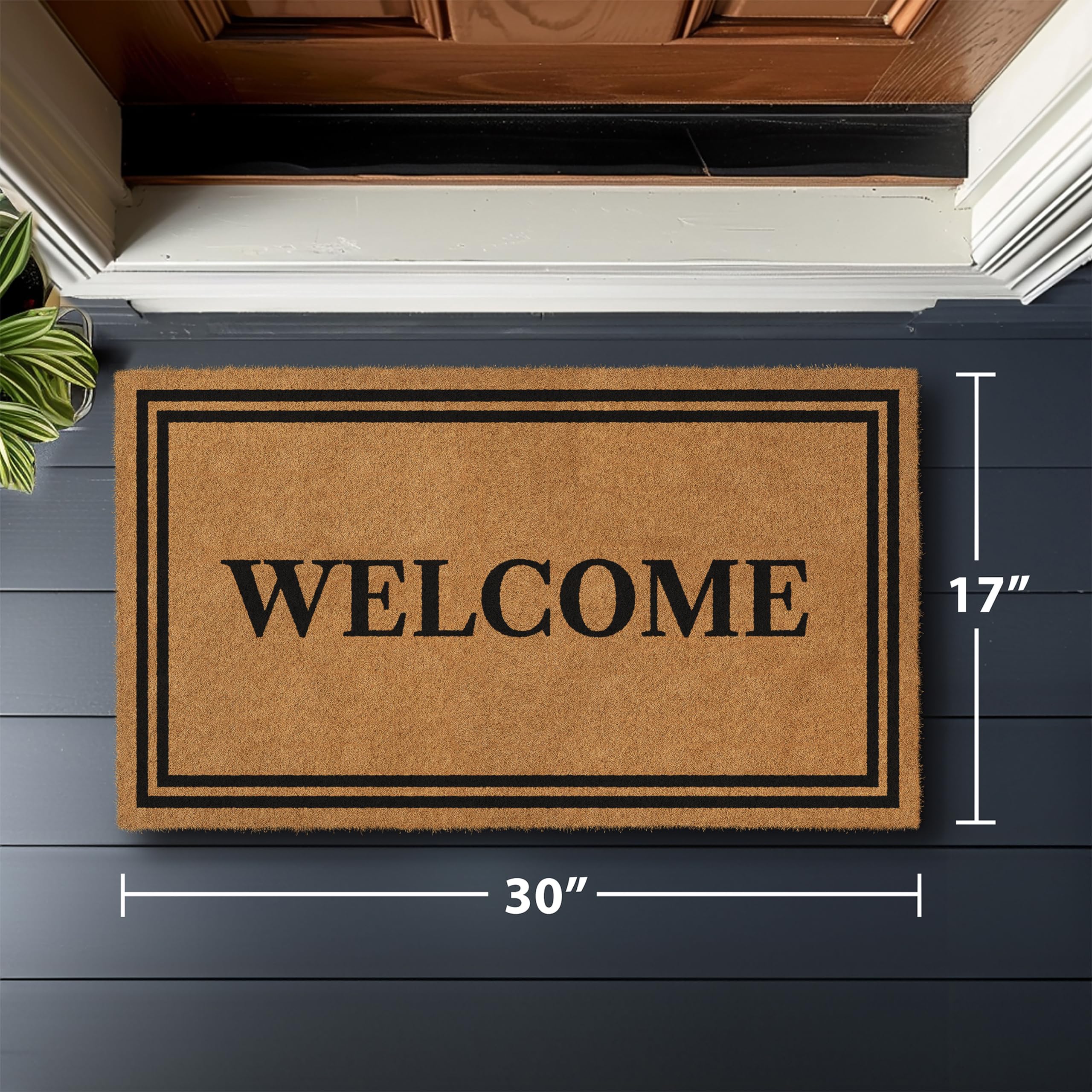 Barnyard Designs Natural Coco Coir Heavy Duty Backing Doormat - Large Cute Non-Slip Front Door Welcome Mat for Outside Entrance or Porch Entry, Brown (43 x 76cm, Welcome)