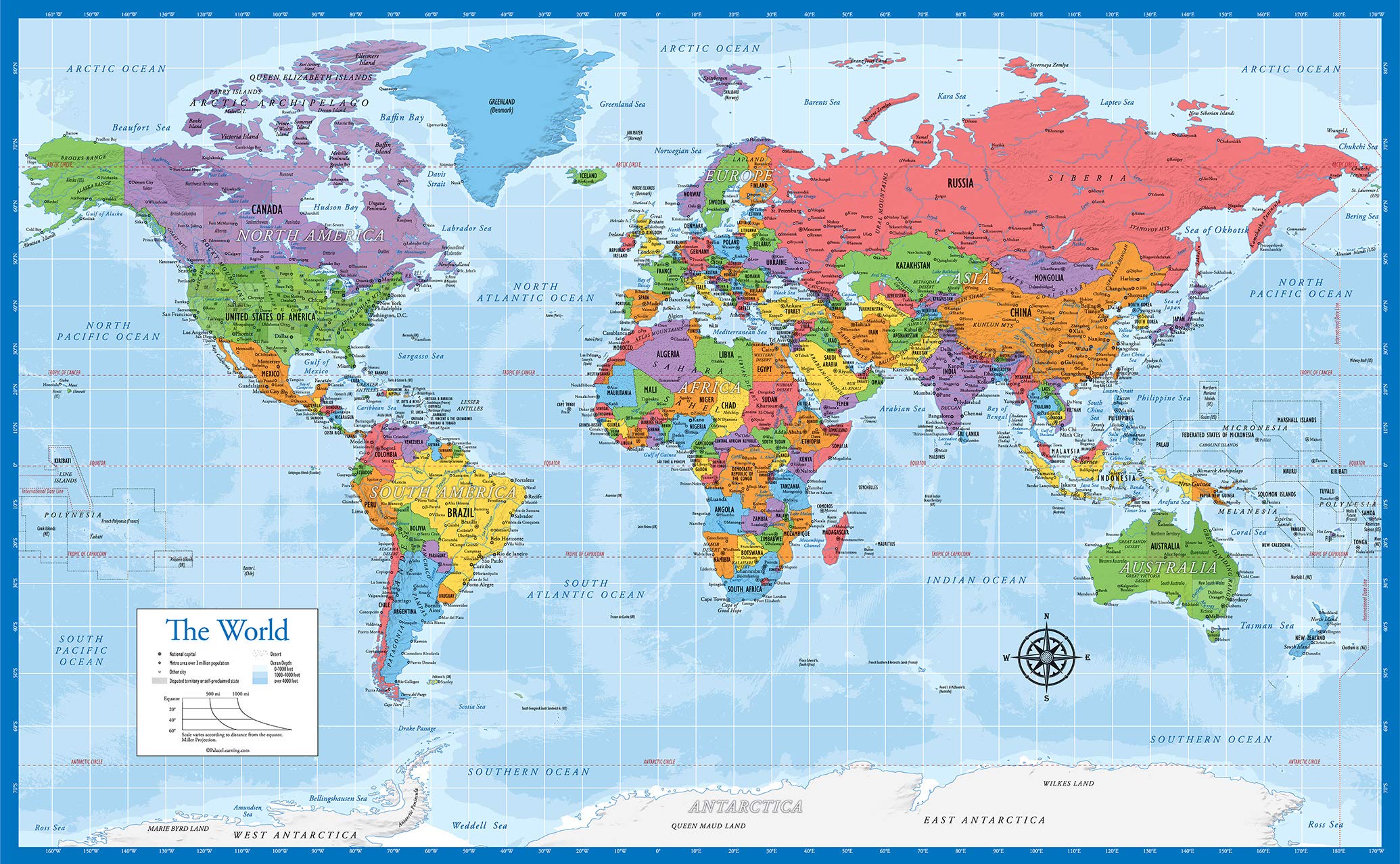 2 Pack - World Map for Kids + Blue Ocean World Map (LAMINATED, 18" x 29")