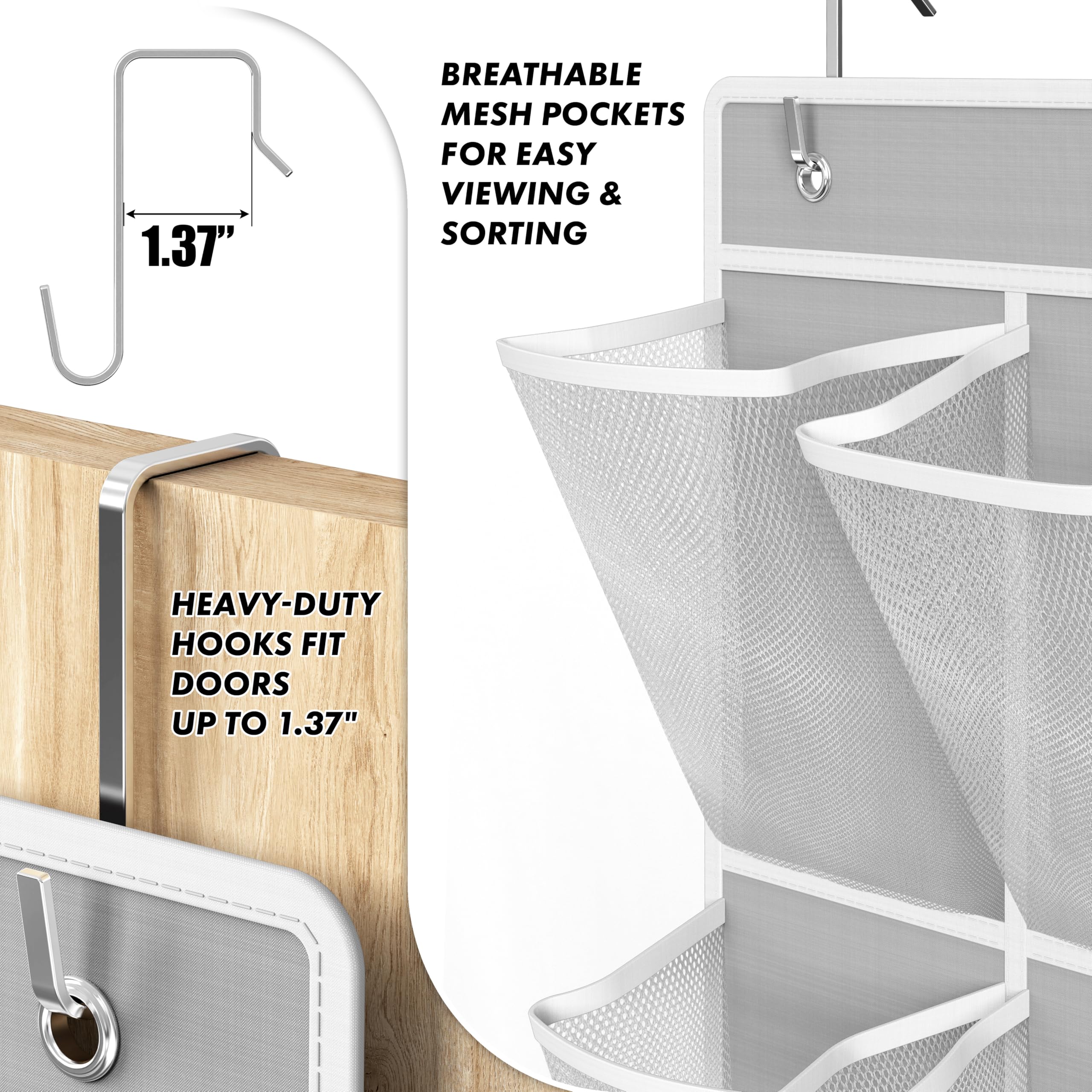 Simple Houseware 12 Large Mesh Pocket Over Door Hanging Shoe Organizer, 2 Pack, Grey (142 cm x 32 cm)