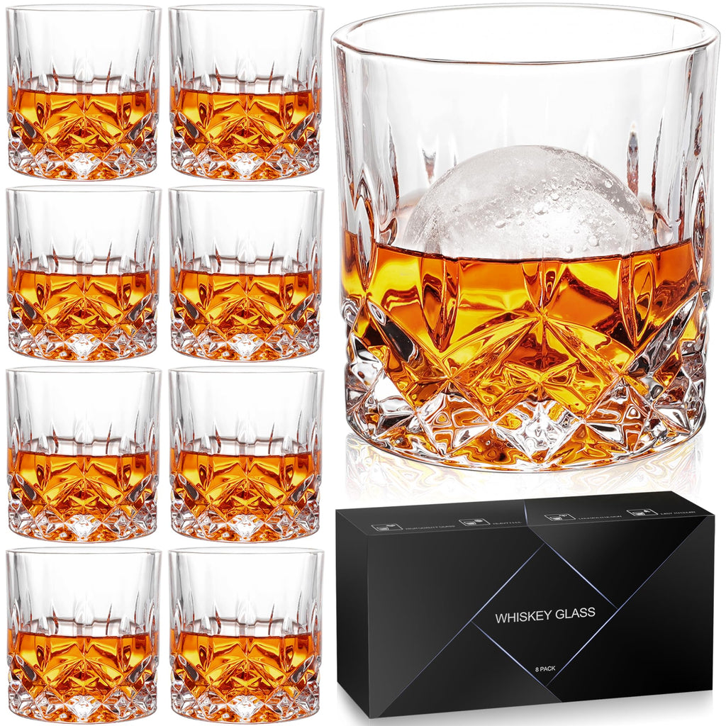 Whiskey Glasses Set of 8, 330ml Cocktail Glasses in Gift Box (Buy 6, get 2 Free), Crystal Old Fashioned Glass for Drinking Bourbon Vodka Rum Liquor, Barware Gifts for Men