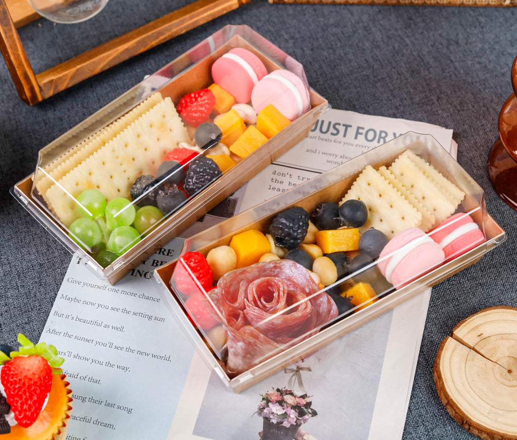 NPLUX Charcuterie Boxes with Clear Lids Mini Dessert Bakery Boxes Disposable To Go Food Containers for Cookie Cake Slice Sushi Strawberry 7.48x3.35x2.5INCH(50 Pack, Brown)