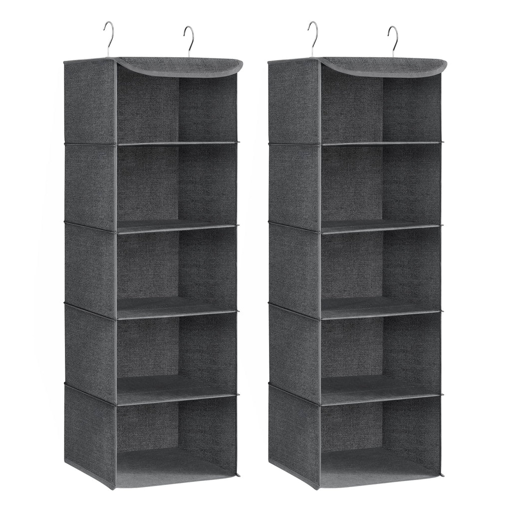 SONGMICS Hanging Closet Organizer, Set of 2, Hanging Storage Shelves, Space-Saving and Foldable, Metal Hooks and Bamboo Inserts, Gray