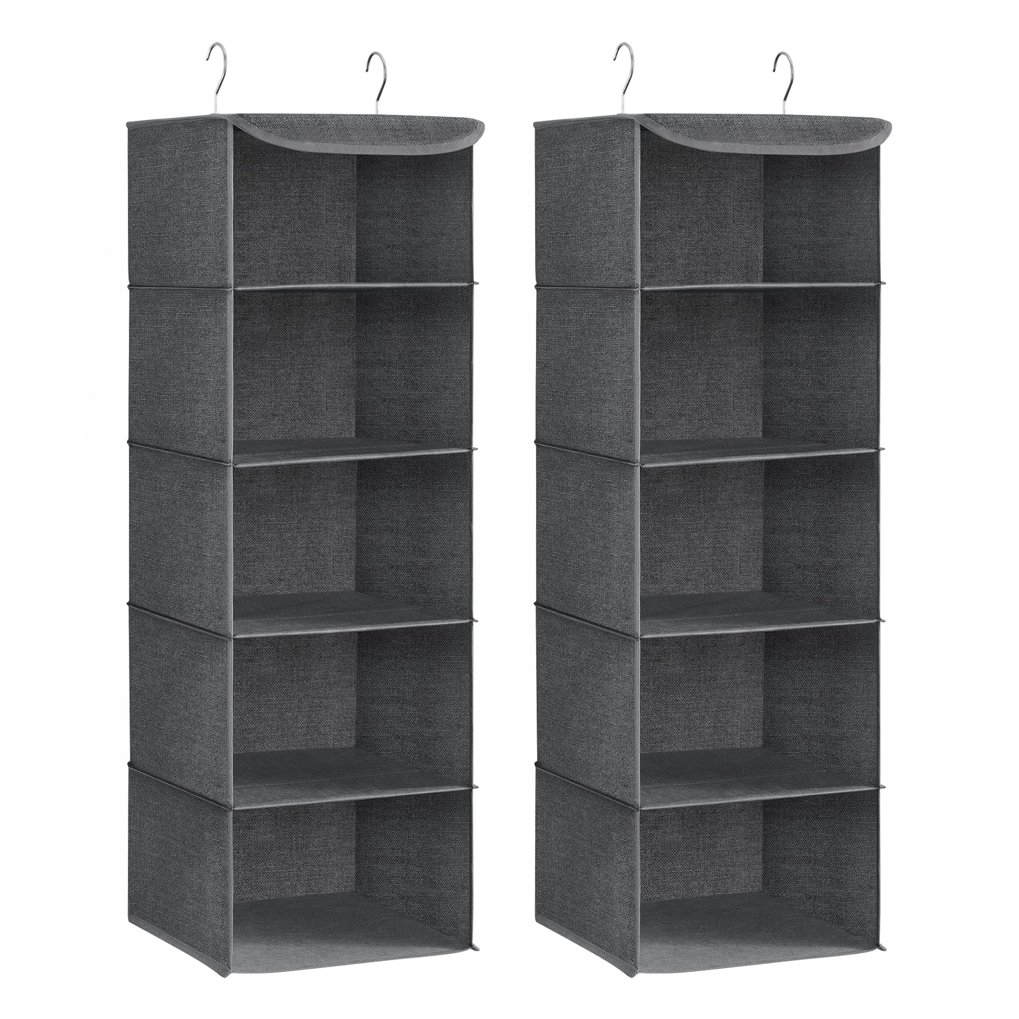 SONGMICS Hanging Closet Organizer, Set of 2, Hanging Storage Shelves, Space-Saving and Foldable, Metal Hooks and Bamboo Inserts, Gray