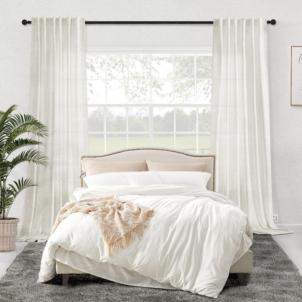 MEETBILY Curtains Panels for Back Tab Semi Sheer, Linen Textured Drapes Rod Pocket, Flax Curtains for Farmhouse/Bedroom/Living Room/Window (2-Pack, 50 x 90 inch, Natural)