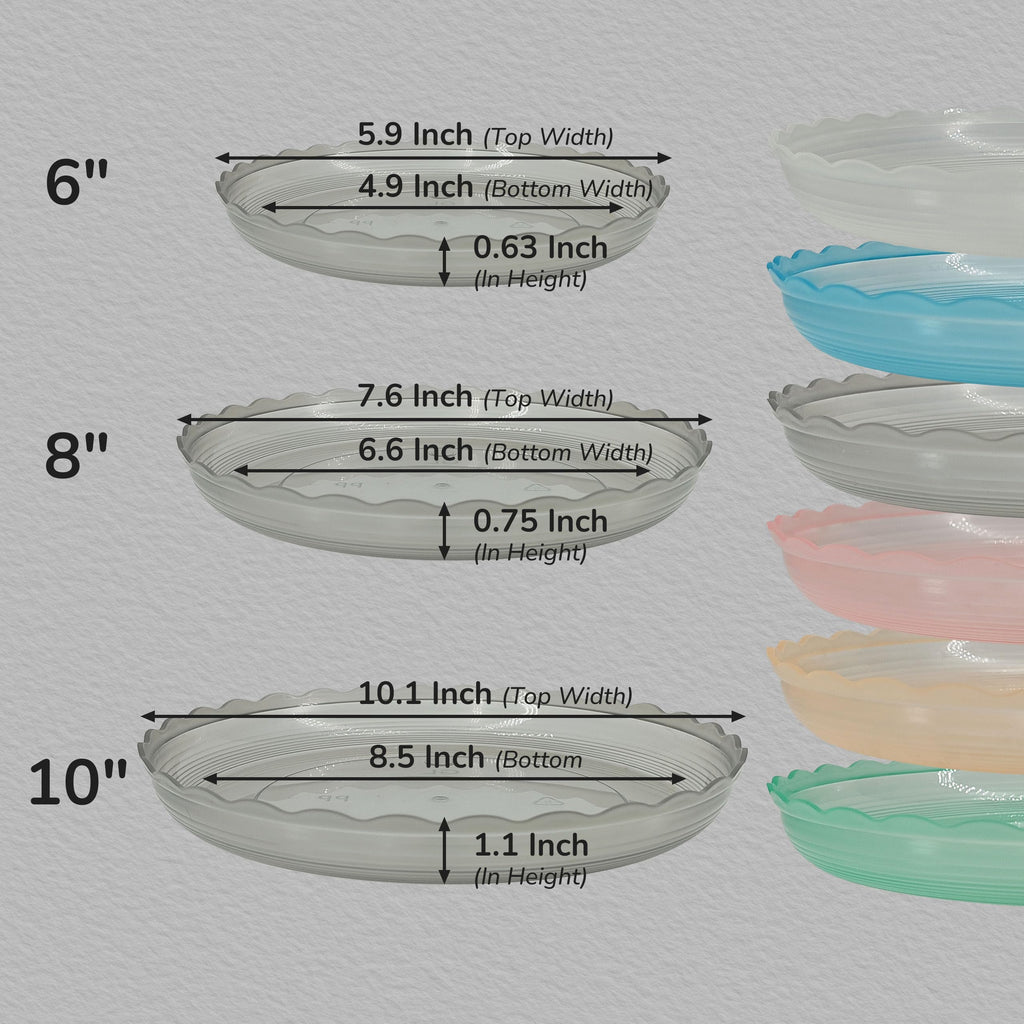 ECOESPTI 12Pcs Clear Plant Saucer, 6 8 10 Inch Durable Plastic Plant Tray, Round Plant Pot Saucers, Drip Tray for Indoor and Outdoor Garden, Clear
